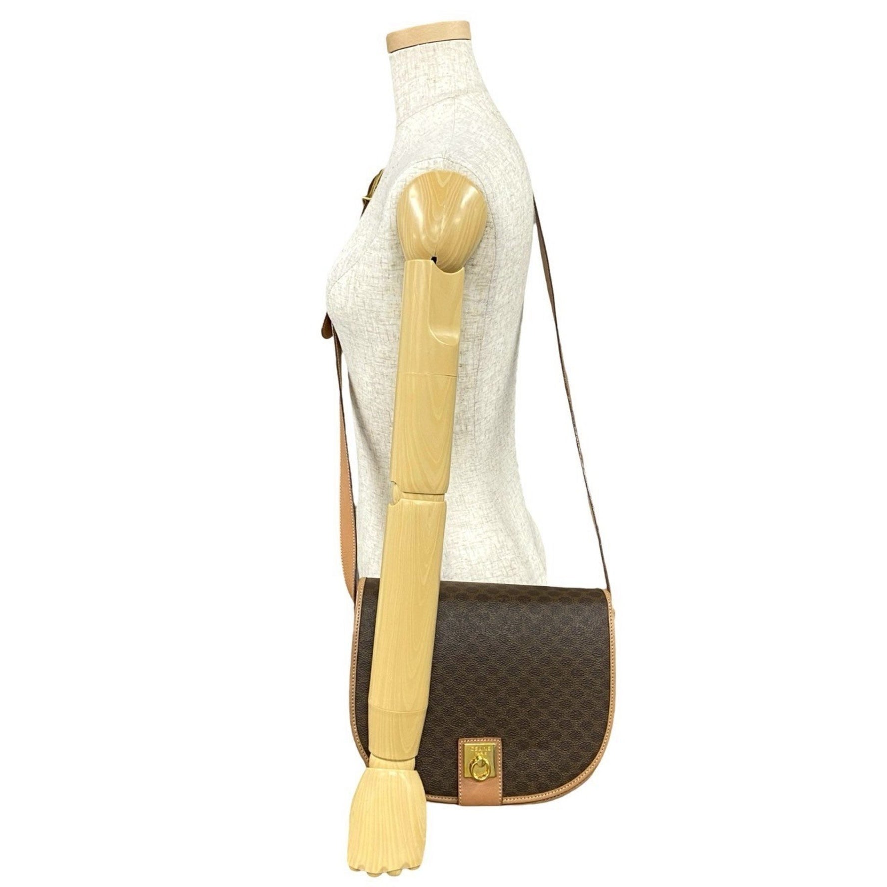 CELINE Vintage Macadam Blason Triomphe Print Leather Shoulder Bag with Ring Hardware