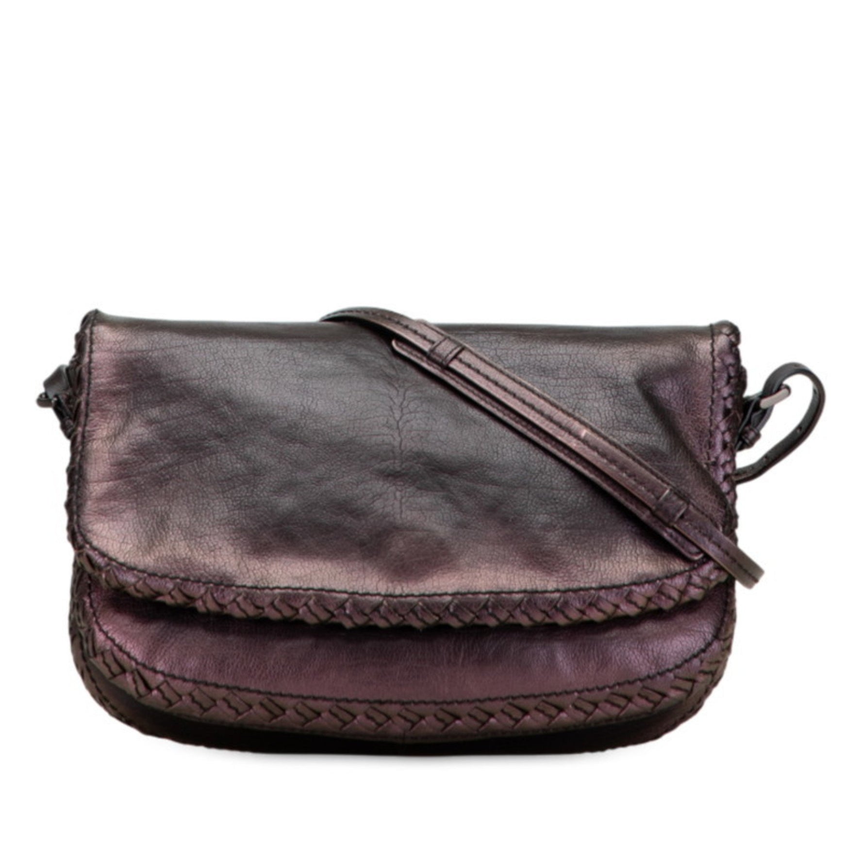 Bottega Veneta Intrecciato Gradient Crossbody Shoulder Bag in Black and Purple Leather