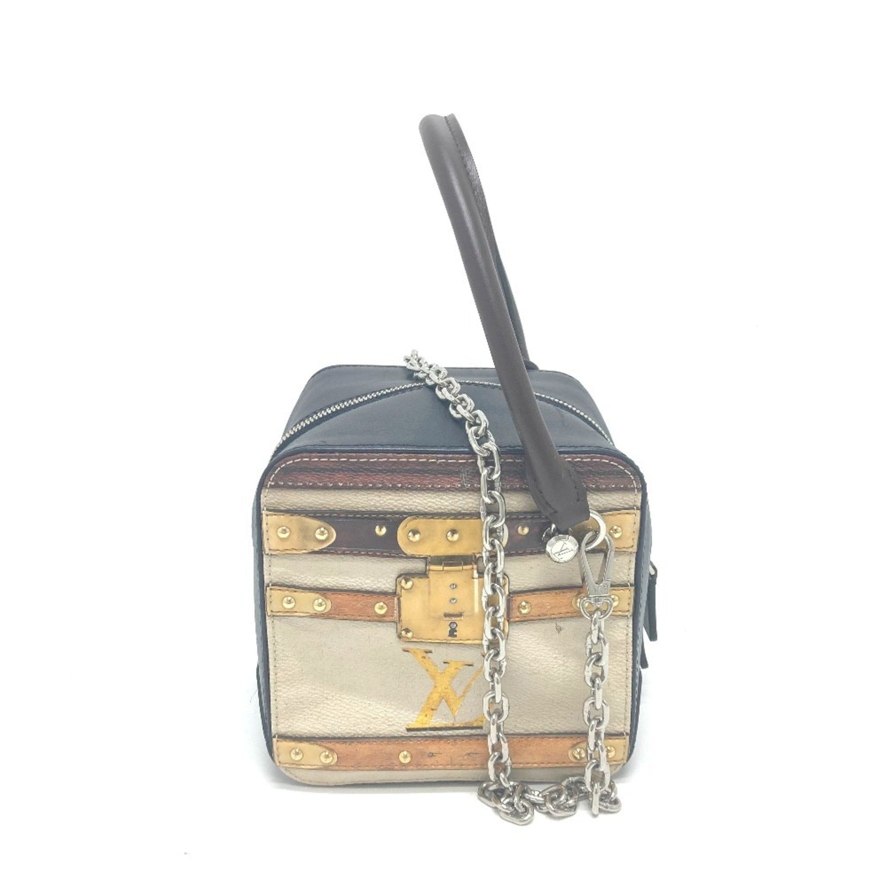 LOUIS VUITTON M52350 Trompe l'oeil Chain 2-Way Leather Handbag, Women's, Black/Beige