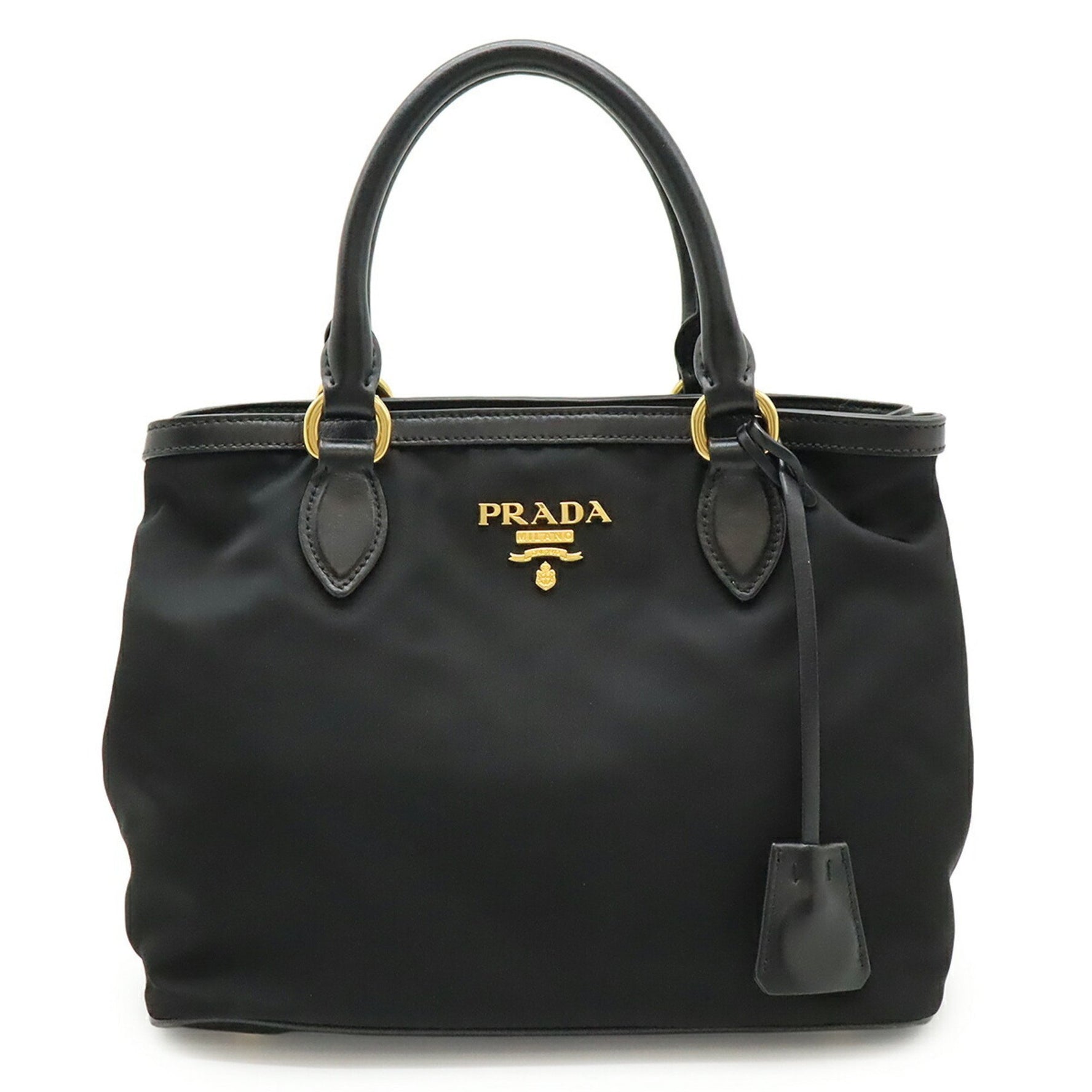 PRADA Handbag Tote Bag Nylon Leather NERO Black Shoulder