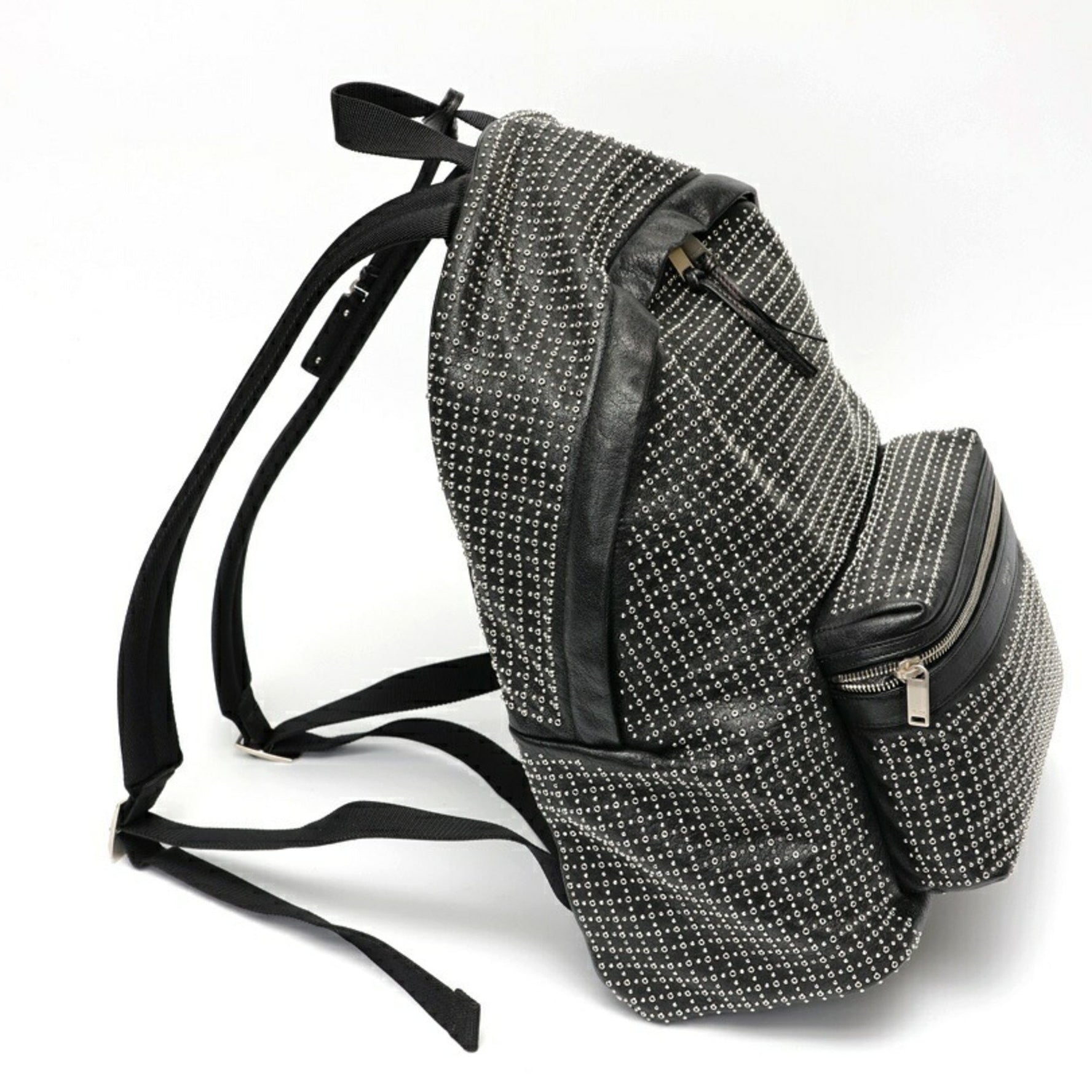 Saint Laurent SAINT LAURENT City Backpack Rucksack Leather Canvas Studs S-157693