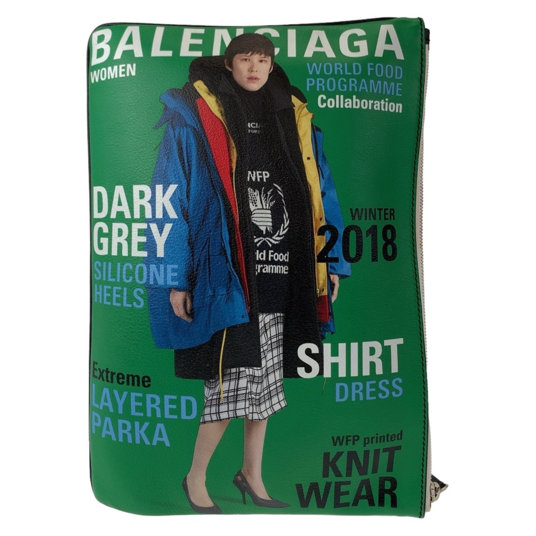 BALENCIAGA Black Green Silver Hardware Leather Clutch Bag Second Men's