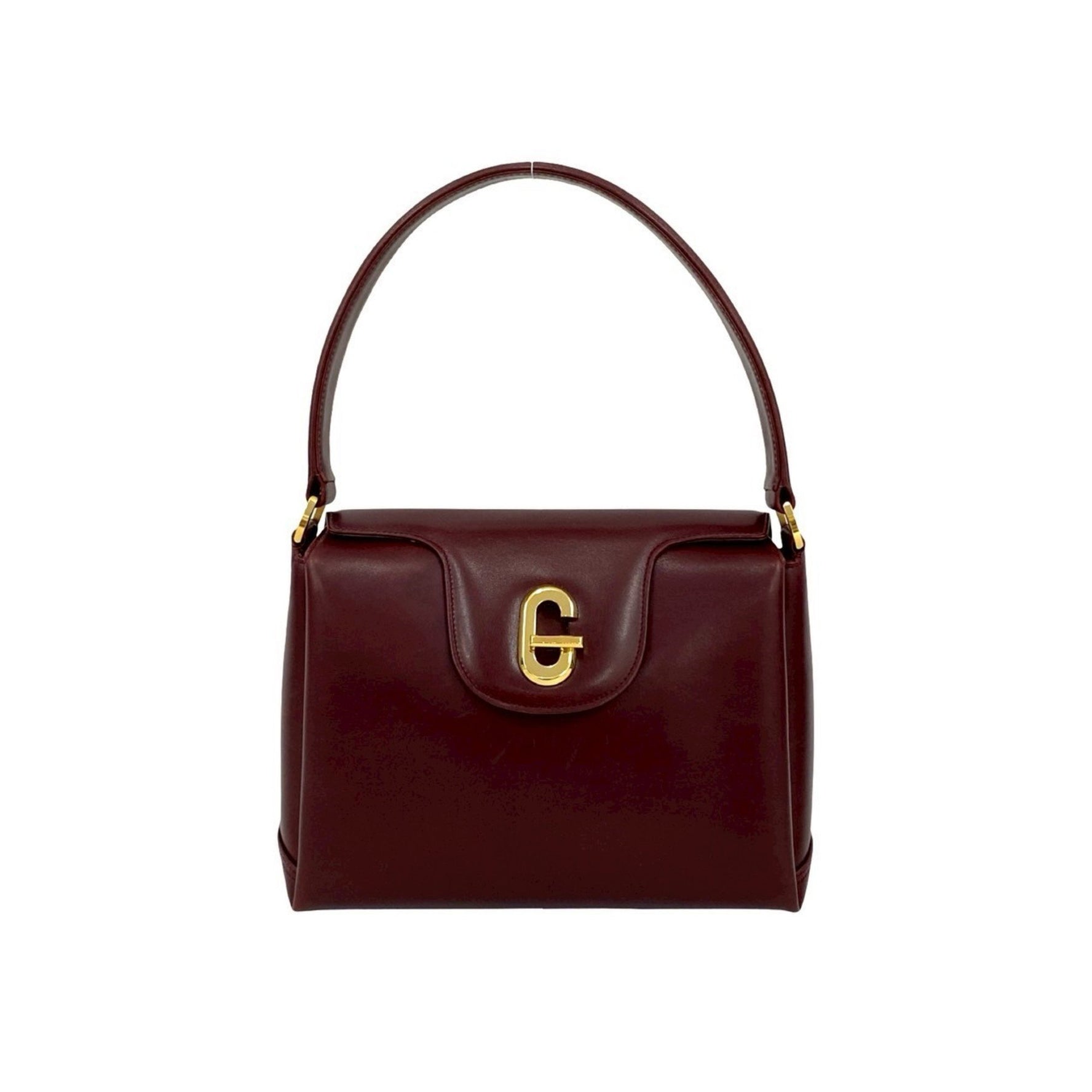 GUCCI Vintage G Logo Turnlock Leather Handbag, One-Shoulder, Bordeaux, 07093