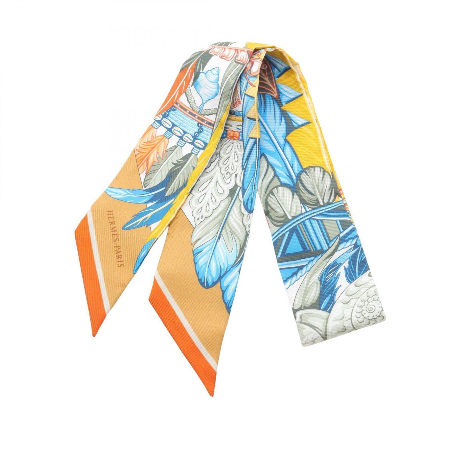 Hermes Twilly DANSE PACIFIQUE Silk Scarf Khaki Multicolor