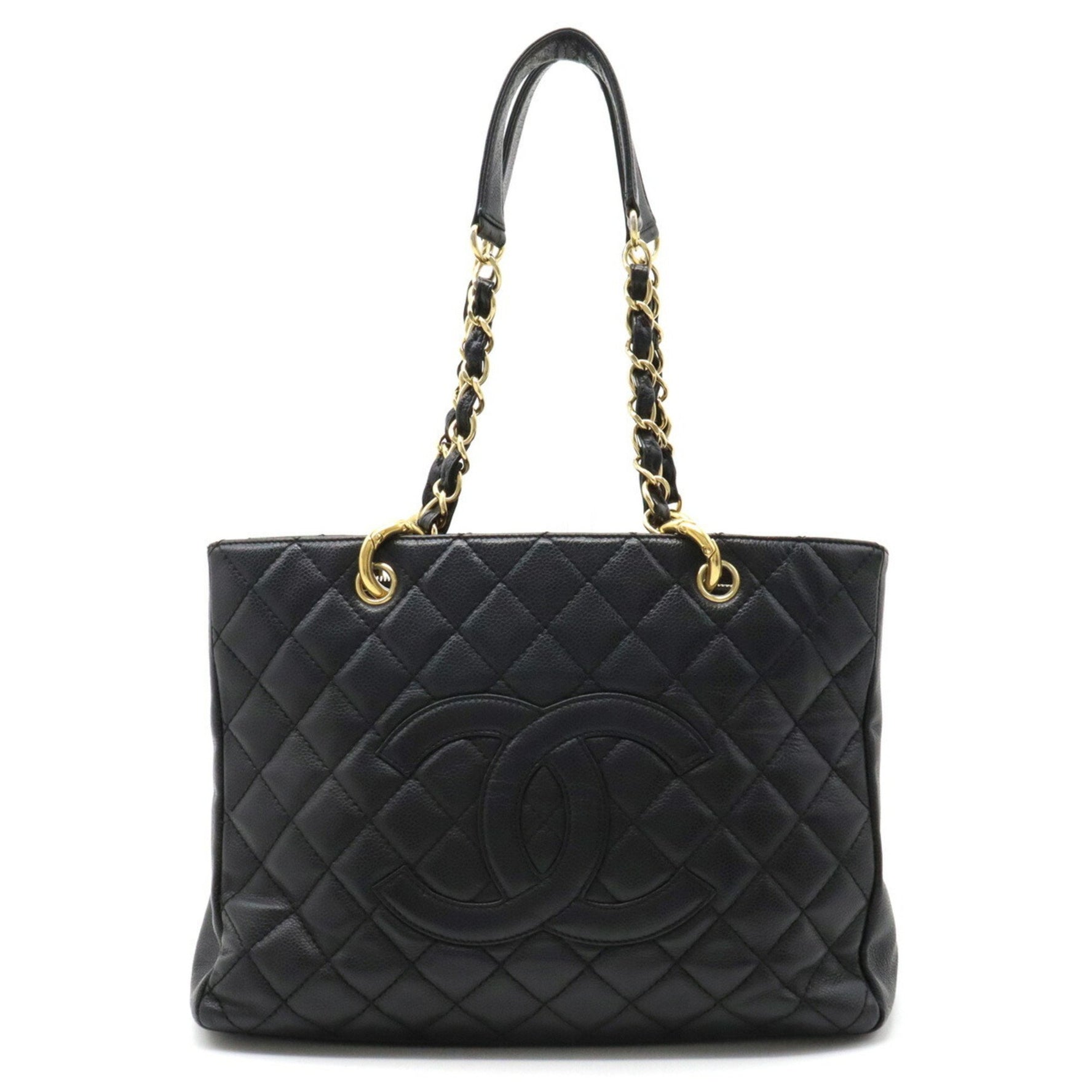 CHANEL Matelasse Coco Mark Chain Tote Bag Shoulder Caviar Skin Leather