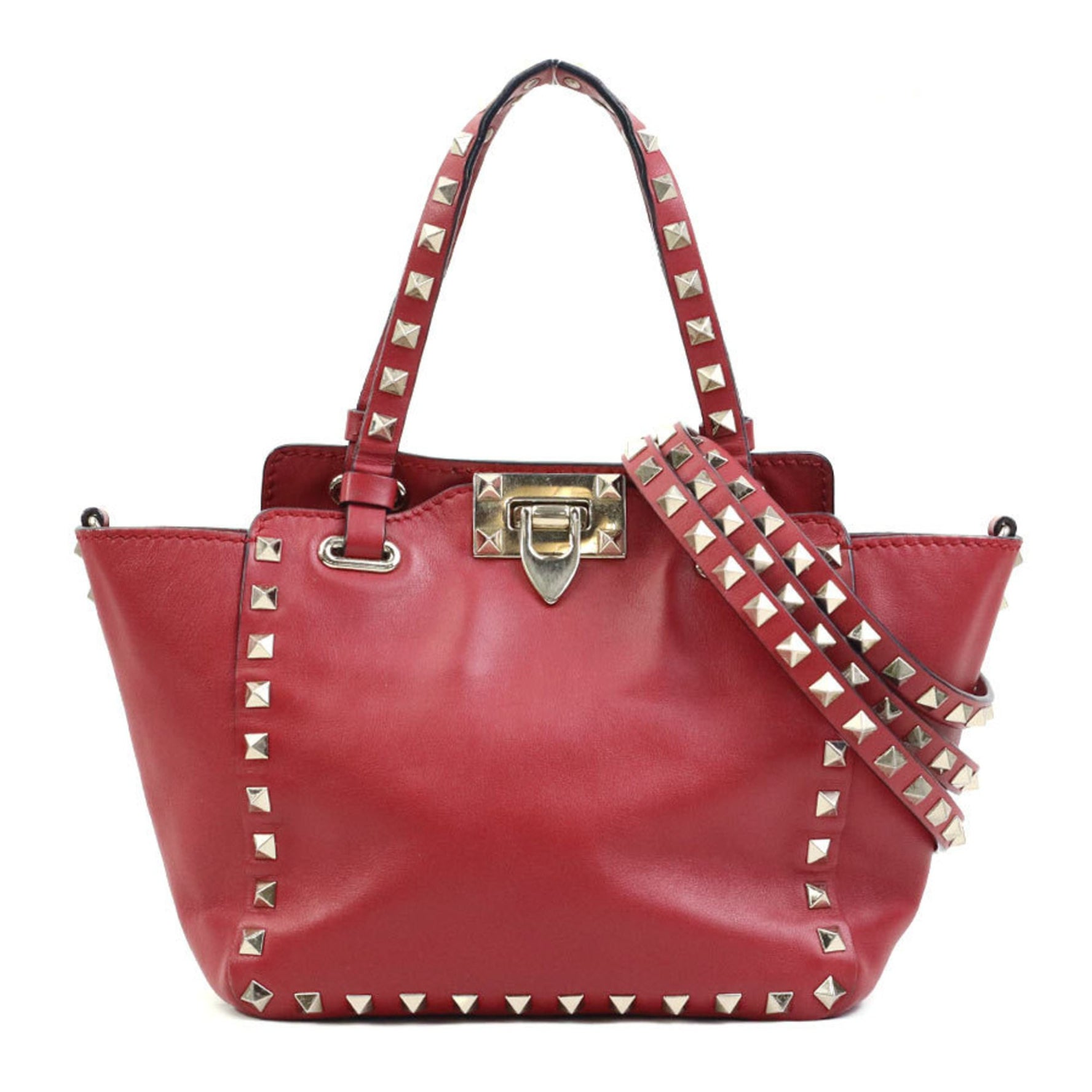 Valentino Garavani Handbag Shoulder Bag Rockstud Leather Metal Dark Red Gold