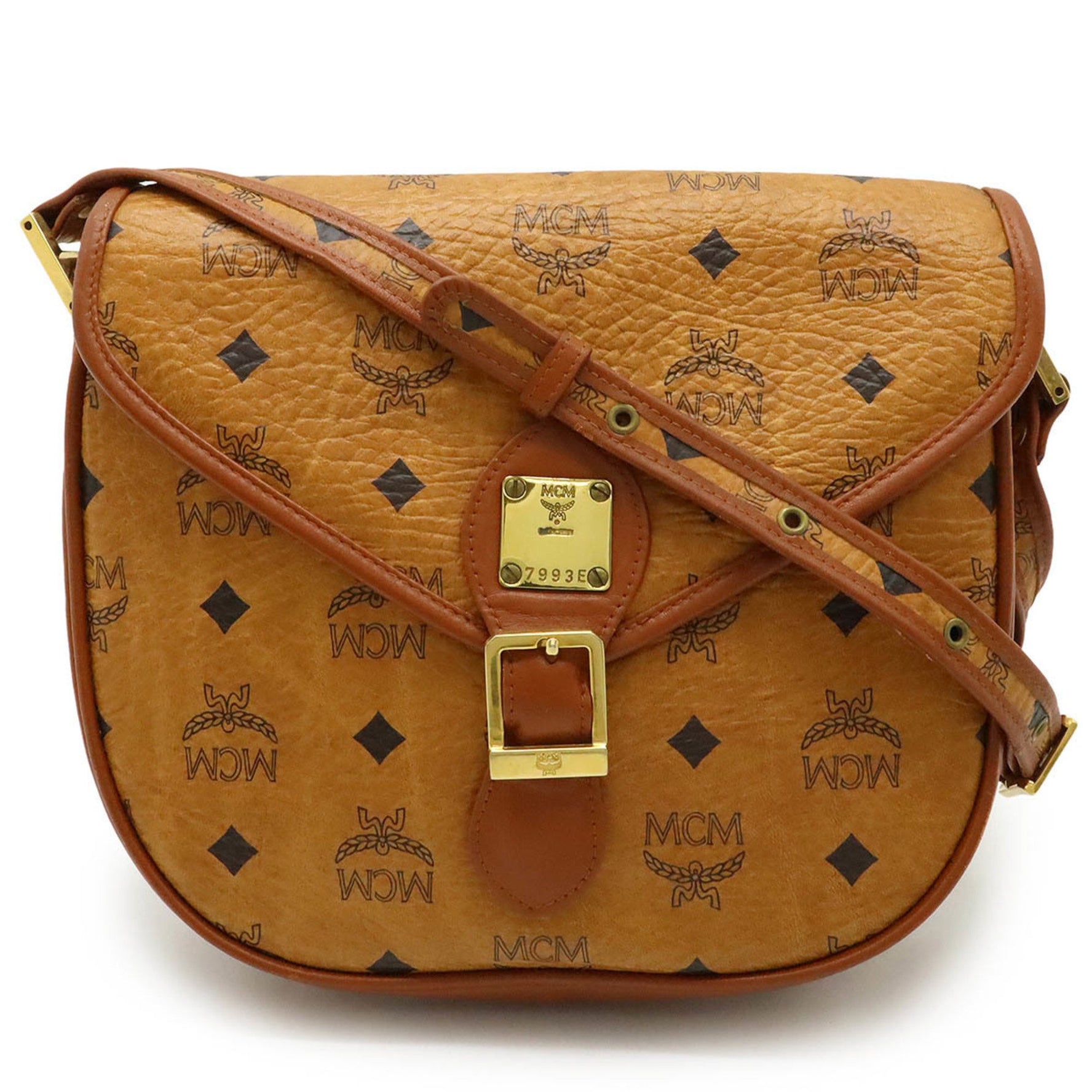 MCM Visetos Glam Shoulder Bag Pochette PVC Leather Cognac Brown