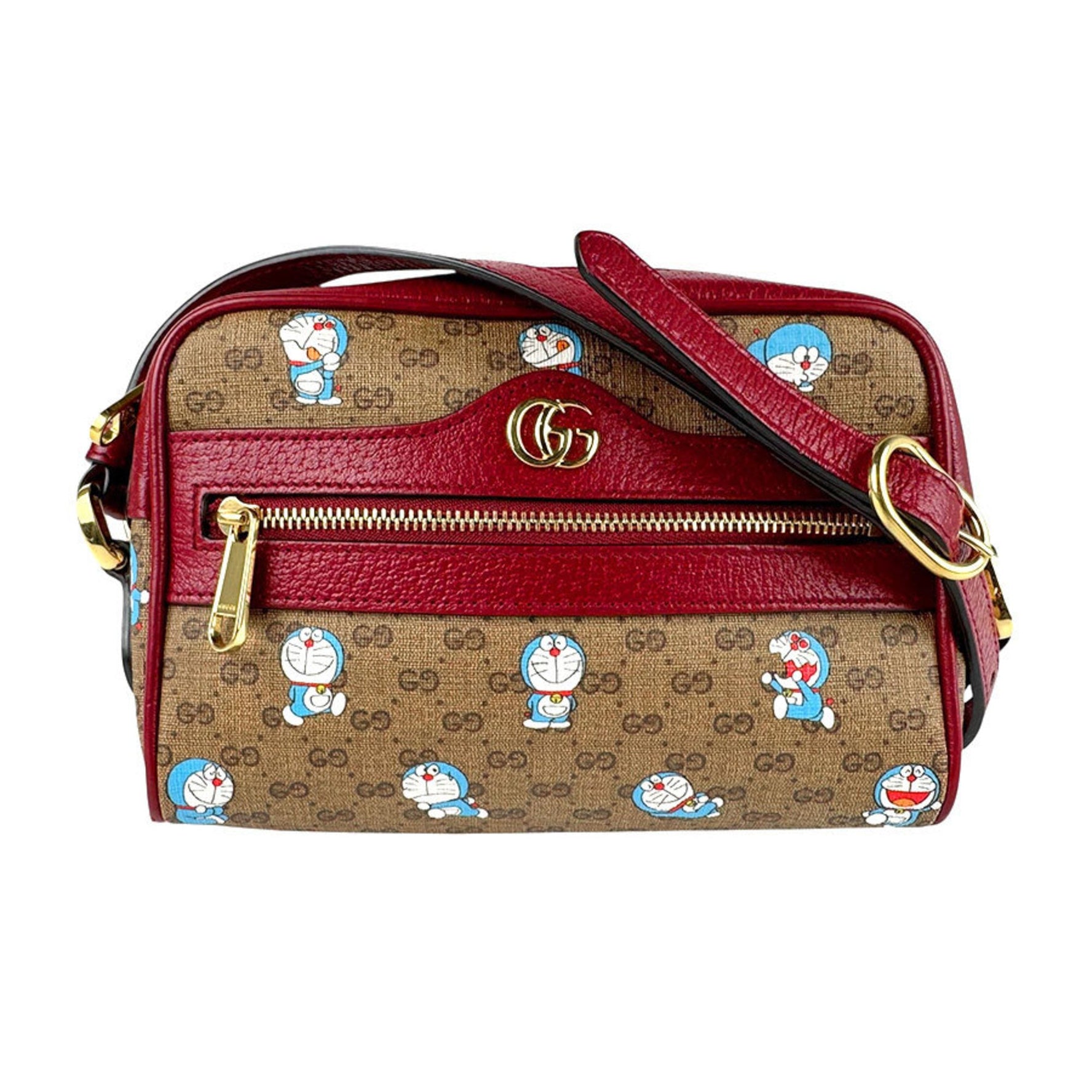 GUCCI Shoulder Bag x DORAEMON Leather Brown Blue Burgundy Gold Men Women