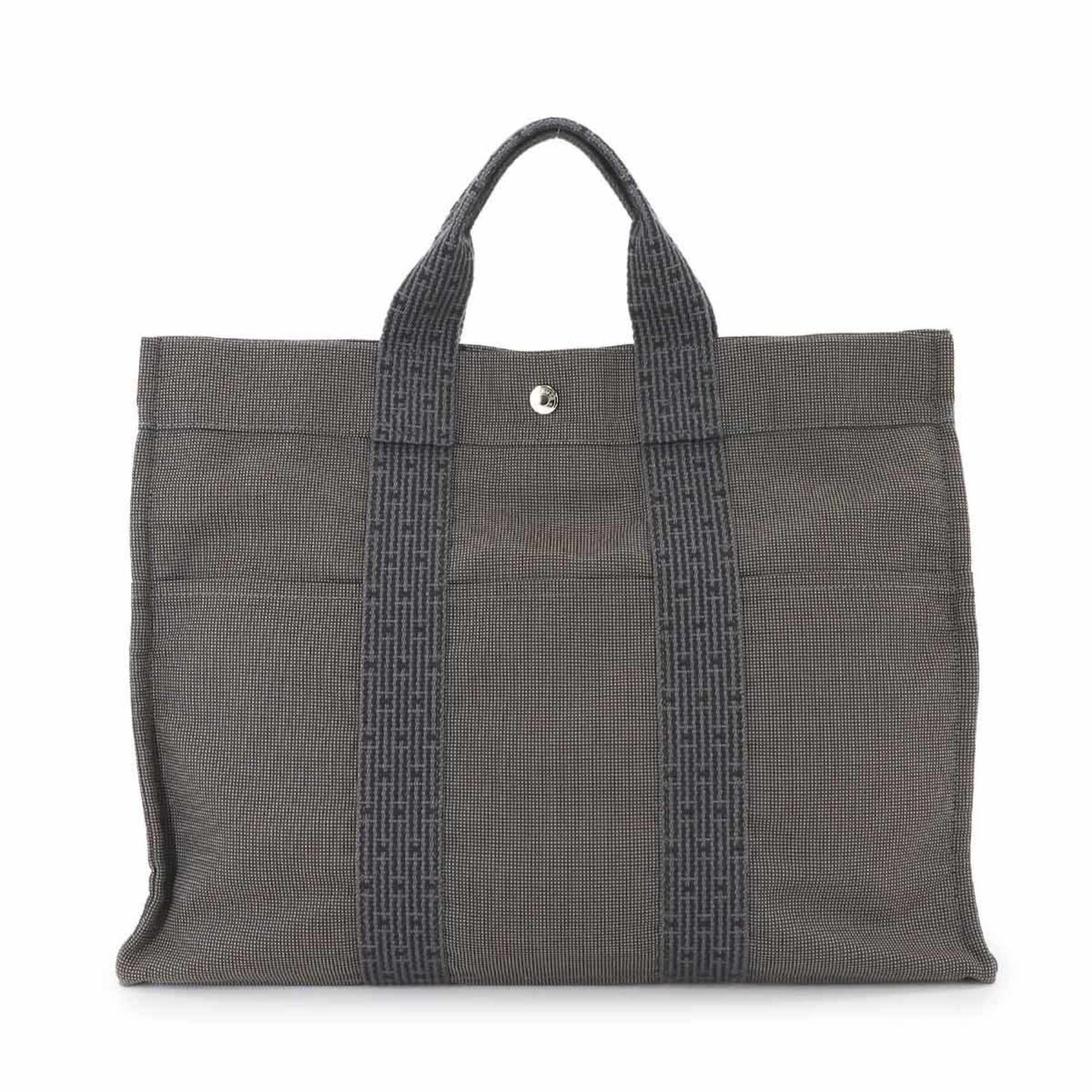 Hermes Hermès Herline MM Tote Bag, Gray Canvas with Silver Hardware