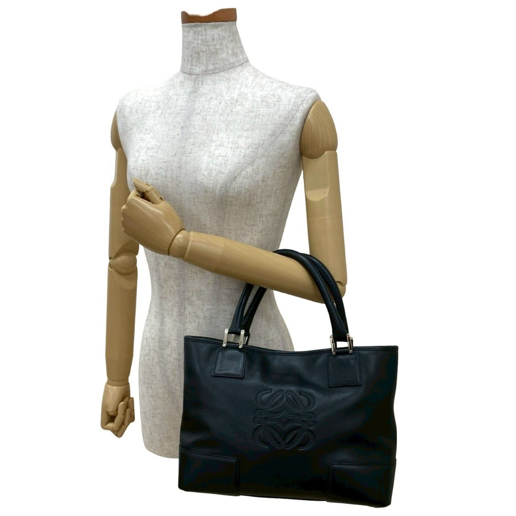 LOEWE Anagram Logo Motif Engraved Leather Handbag Mini Tote Bag 982-9 Dust