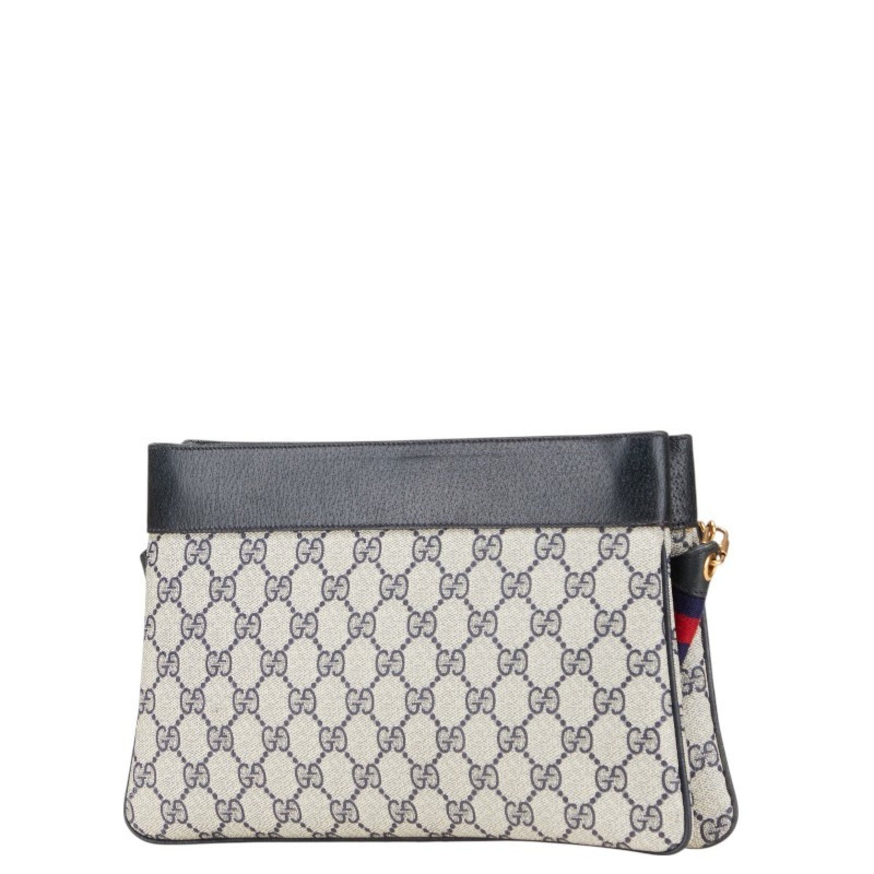 Gucci GG Supreme Sherry Line Crossbody Shoulder Bag in Ivory and Navy, PVC Leather, Women's