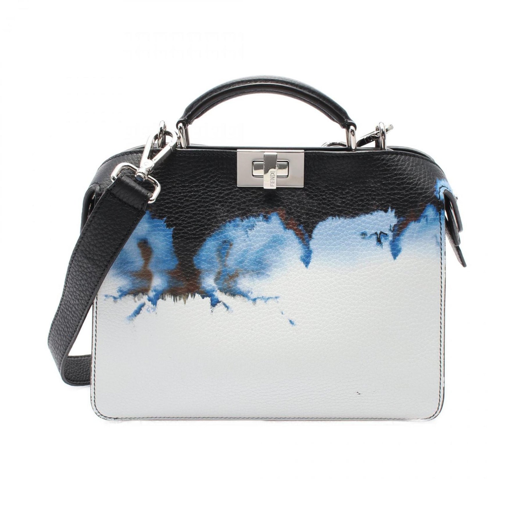 FENDI Peekaboo ISeeU X-Cross Handbag Leather Bag Women's Black White Blue 7VA582
