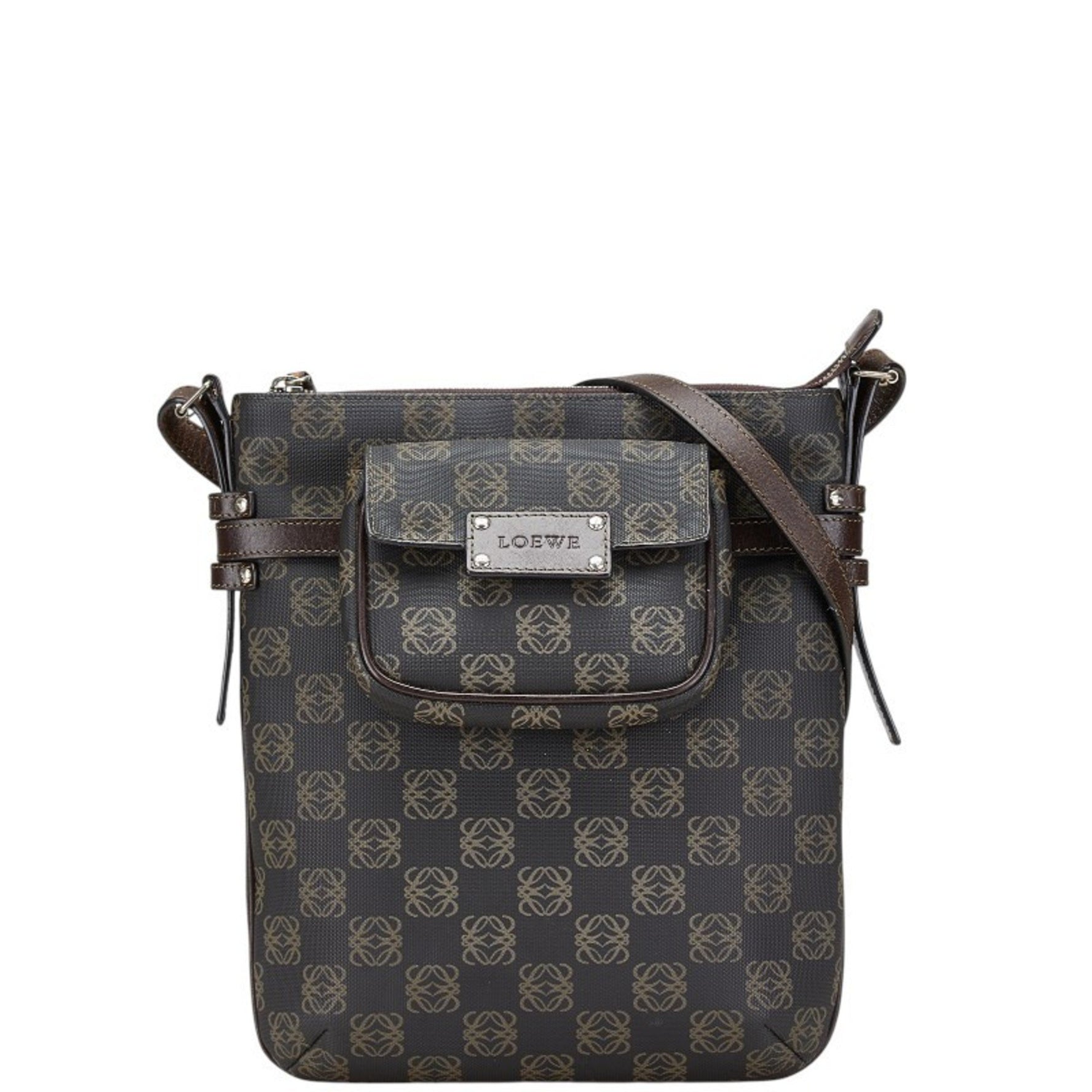 LOEWE Anagram Crossbody Shoulder Bag in Black/Brown PVC and Leather