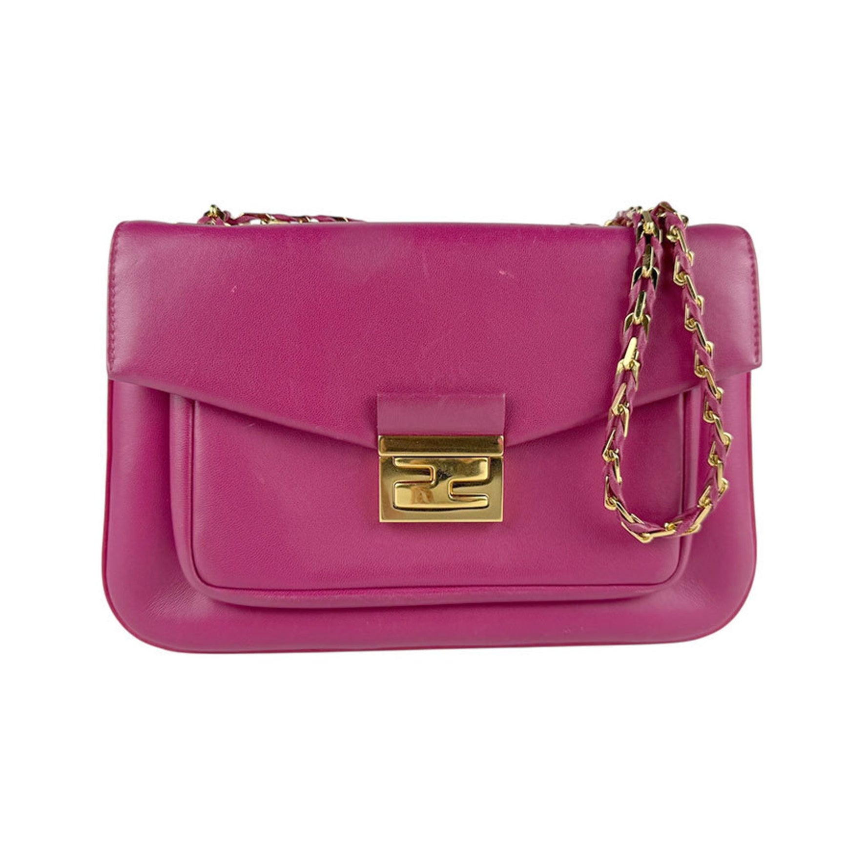 FENDI Shoulder Bag Leather Magenta Gold