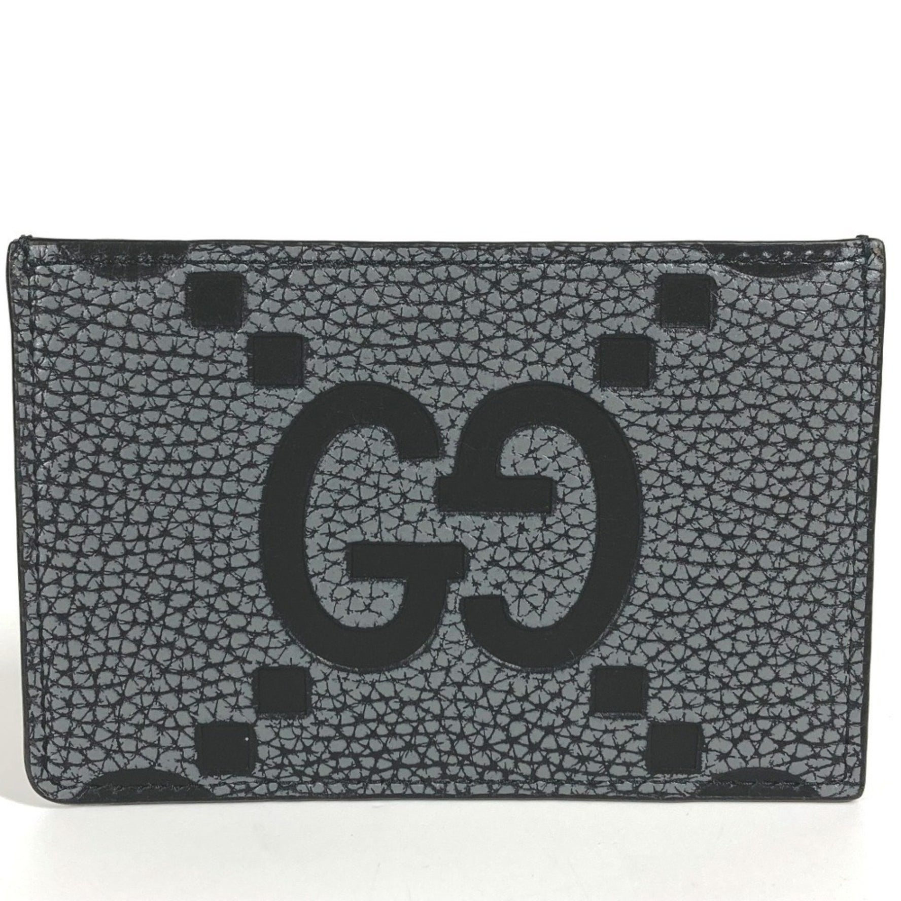 GUCCI AAECE Card Case with Logo and Maxi GG Design, Gray, for Business Cards, Passes, More