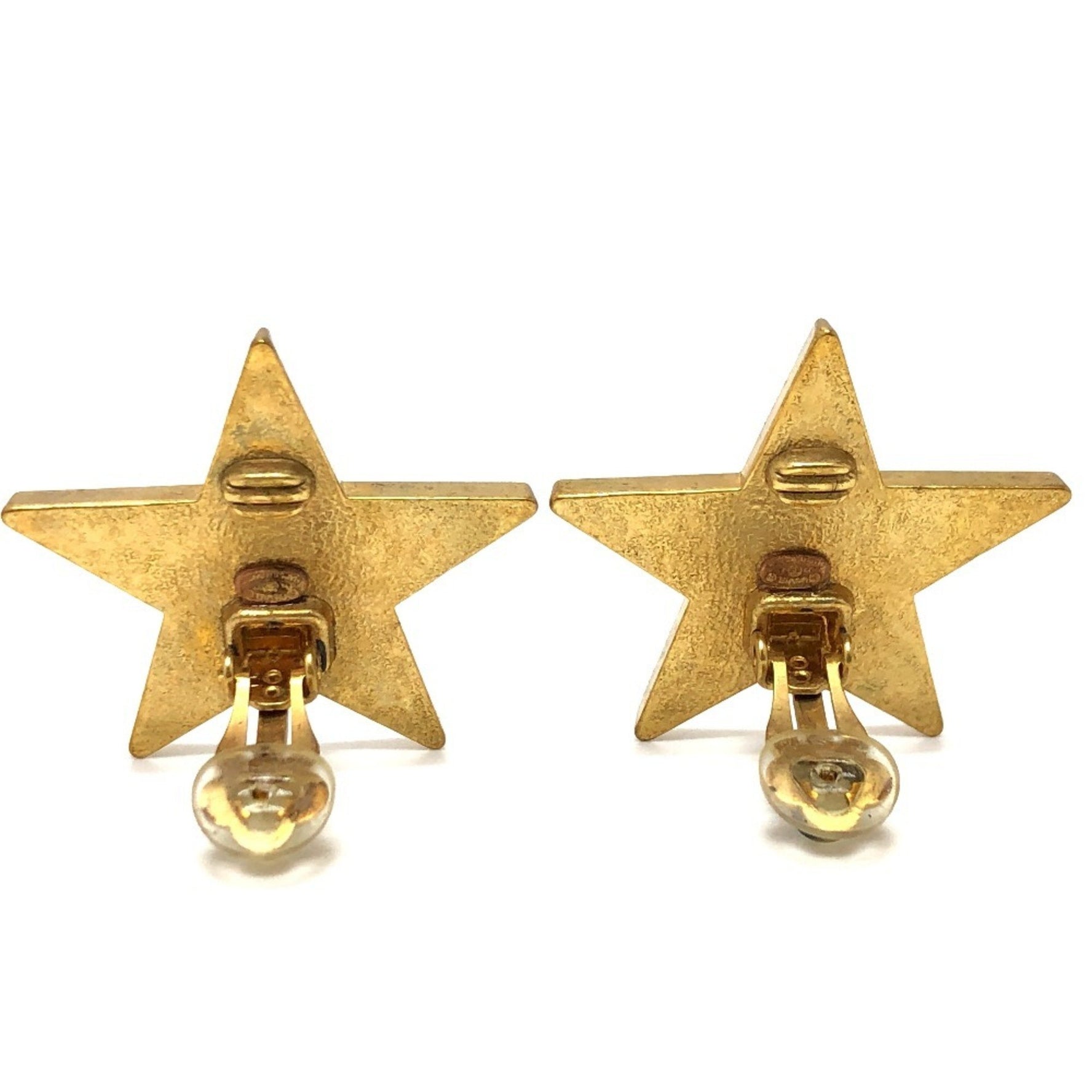 CHANEL Star CC Coco Mark Vintage Earrings, Metal, Gold