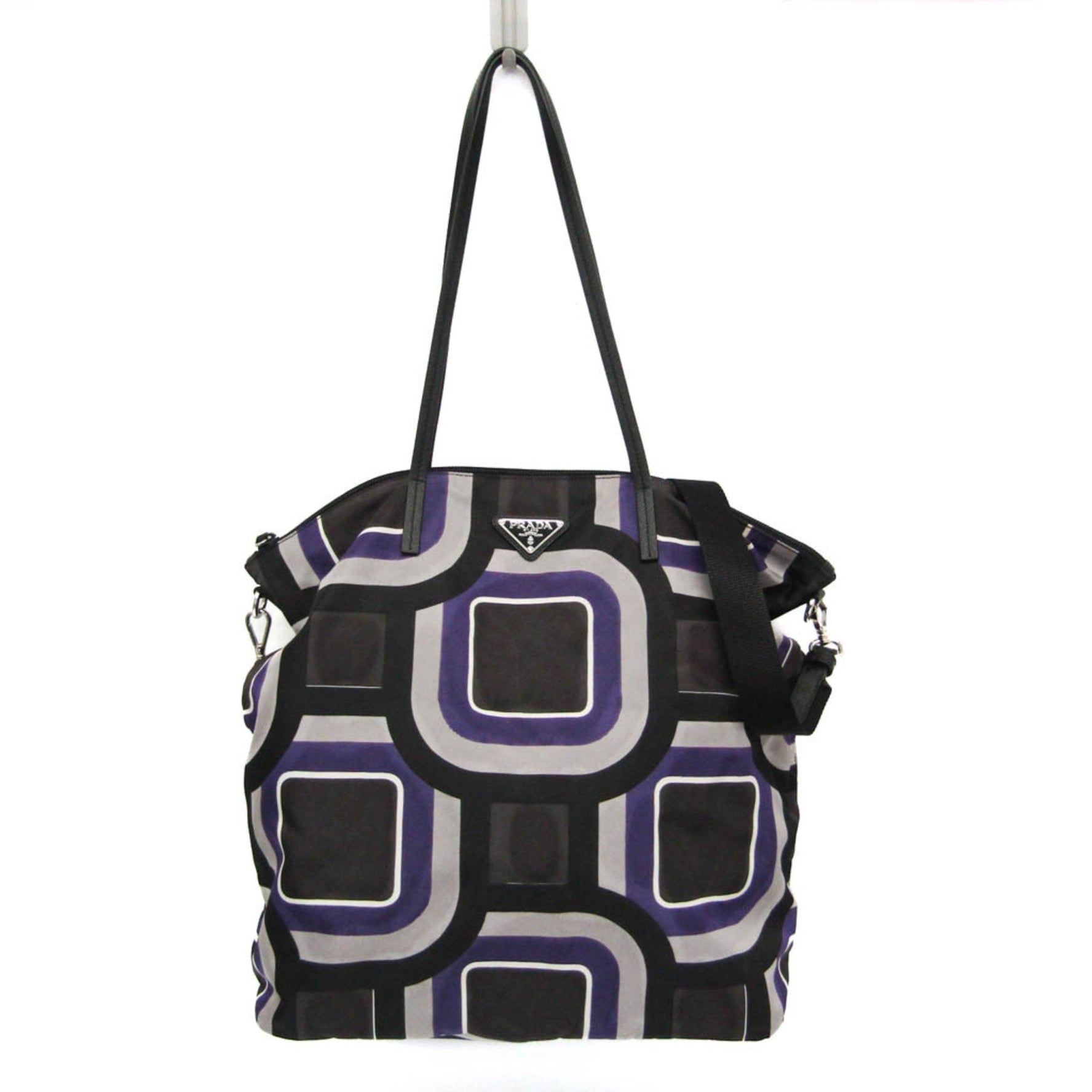 Prada TESSUTO STAMPAT Nylon,Leather Shoulder Bag,Tote Bag Black,Purple