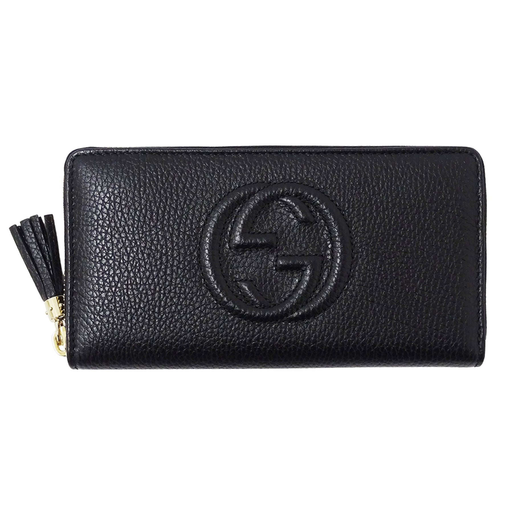 Gucci Soho wallet, leather, round zipper closure with tassel detail, .