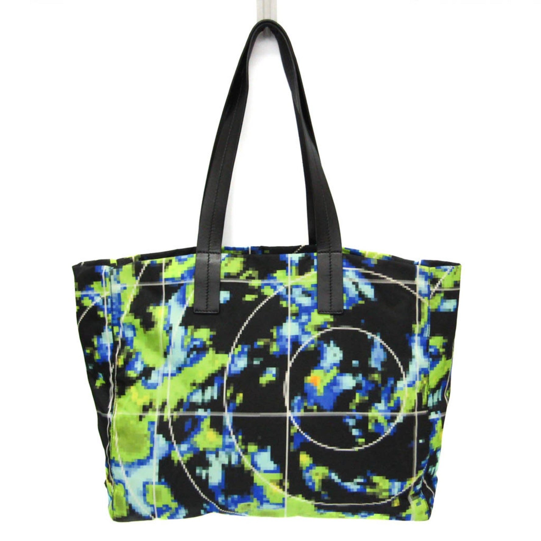 Prada Tessuto Triangle Logo Women,Men Nylon,Leather Tote Bag Black,Blue,Light Green