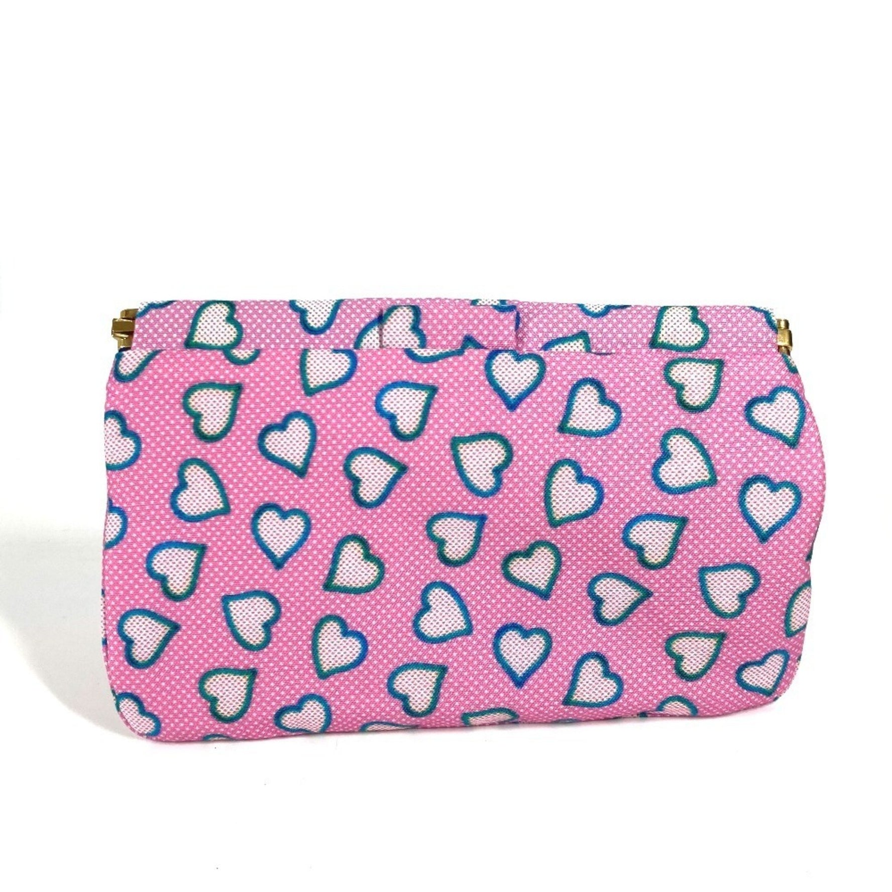 Miu Miu miu heart logo bag pouch clutch nylon leather ladies pink