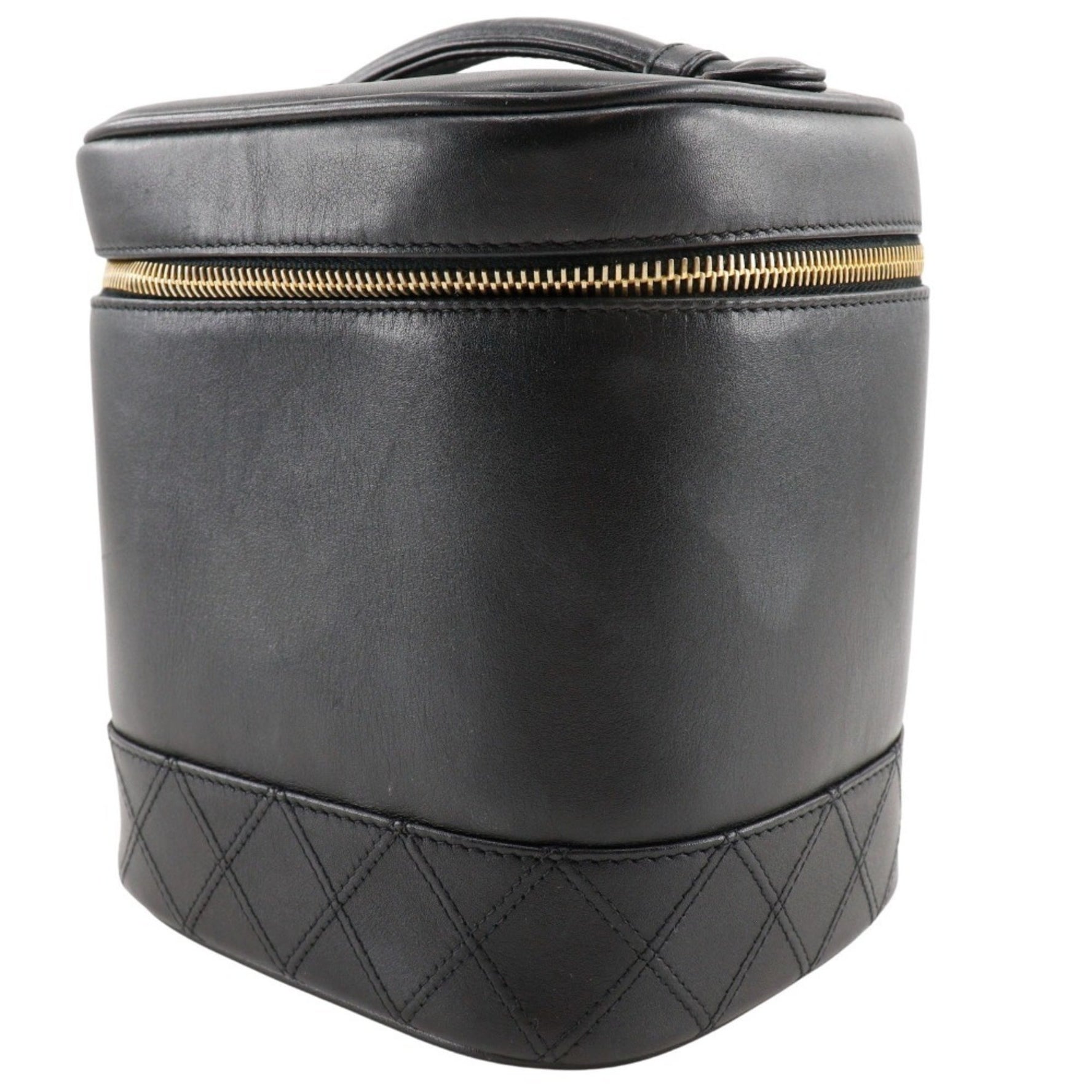 CHANEL Vanity Pouch Handbag Lambskin Black Women's