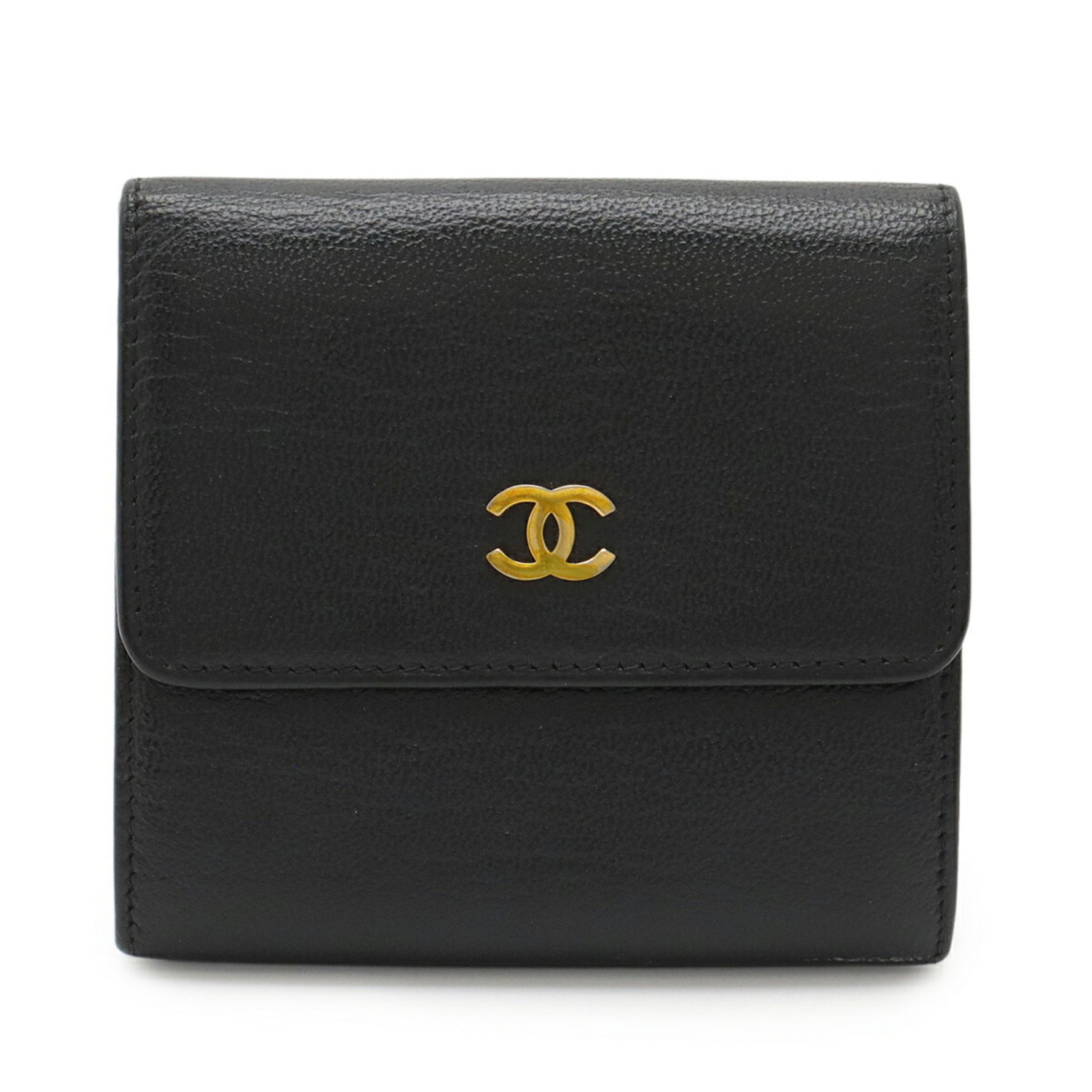 CHANEL Coco Mark Tri-fold Double Wallet in Leather