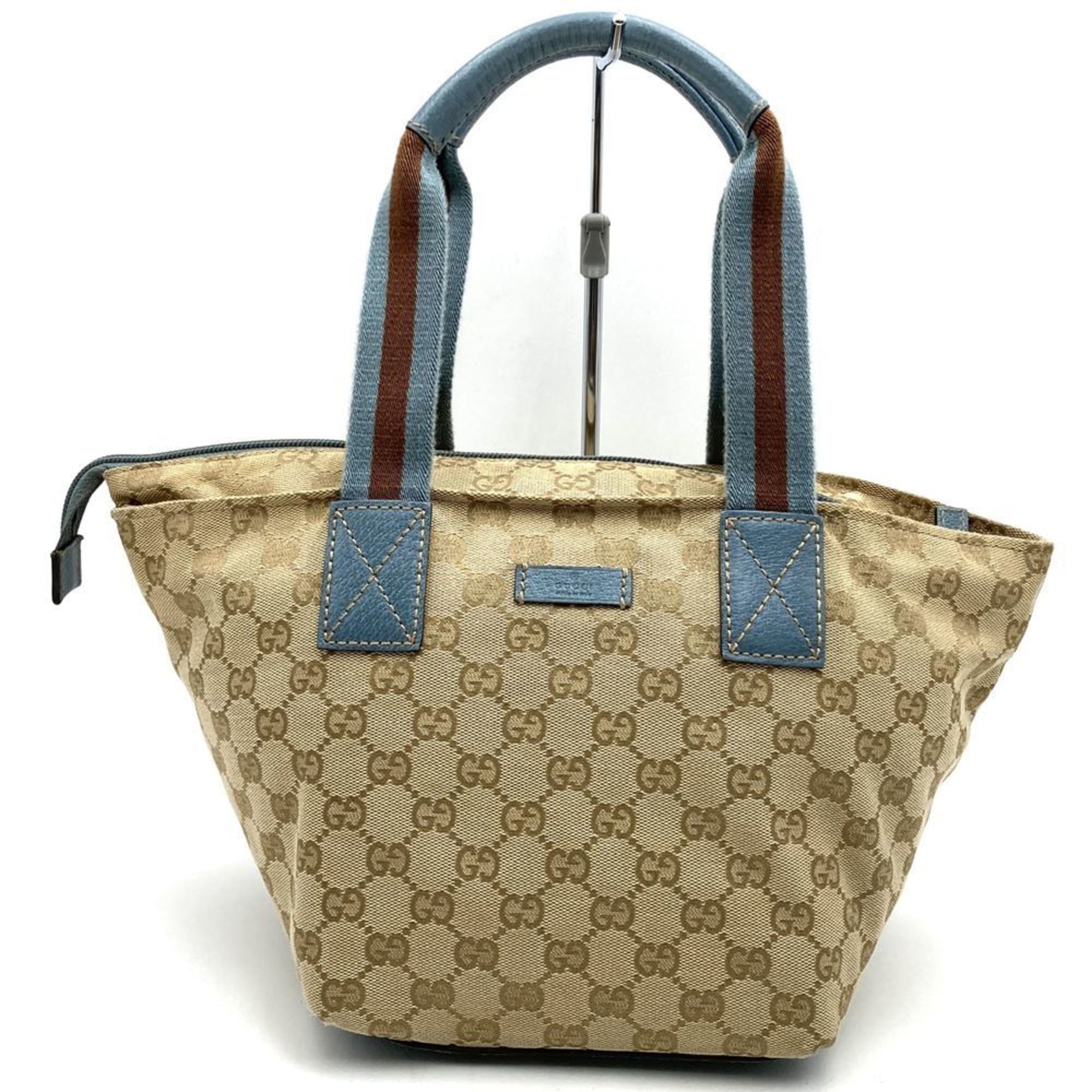 GUCCI Handbag Tote, Sherry Line, GG Canvas, Light Blue and Brown, for Men Women