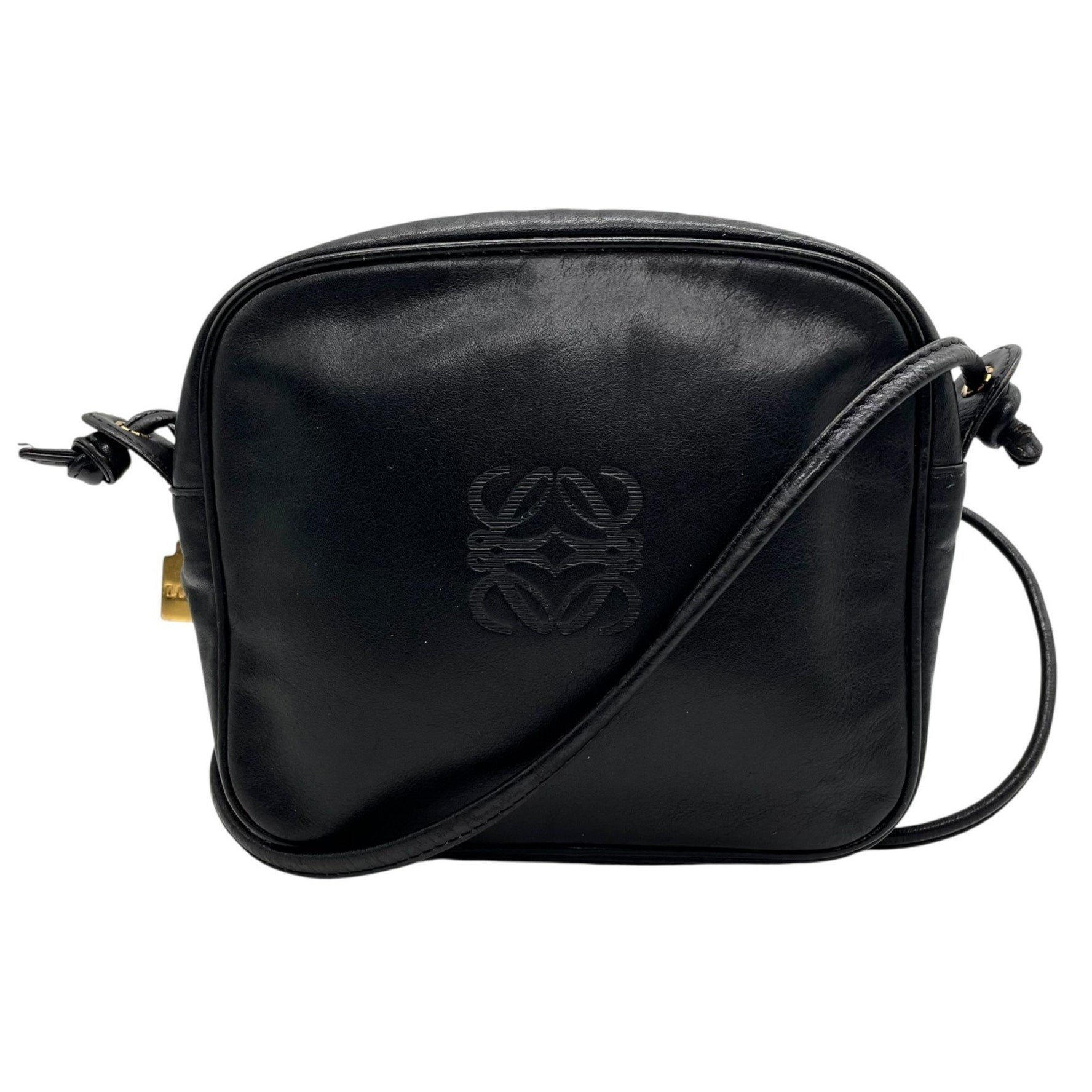 LOEWE Women's Anagram Logo Mini Shoulder Bag, Black Leather, Gold Hardware, Crossbody D2