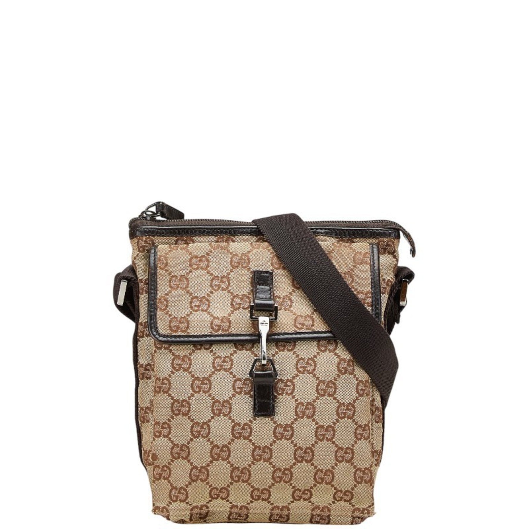 Gucci GG Canvas Crossbody Shoulder Bag 002214 Beige Brown Leather