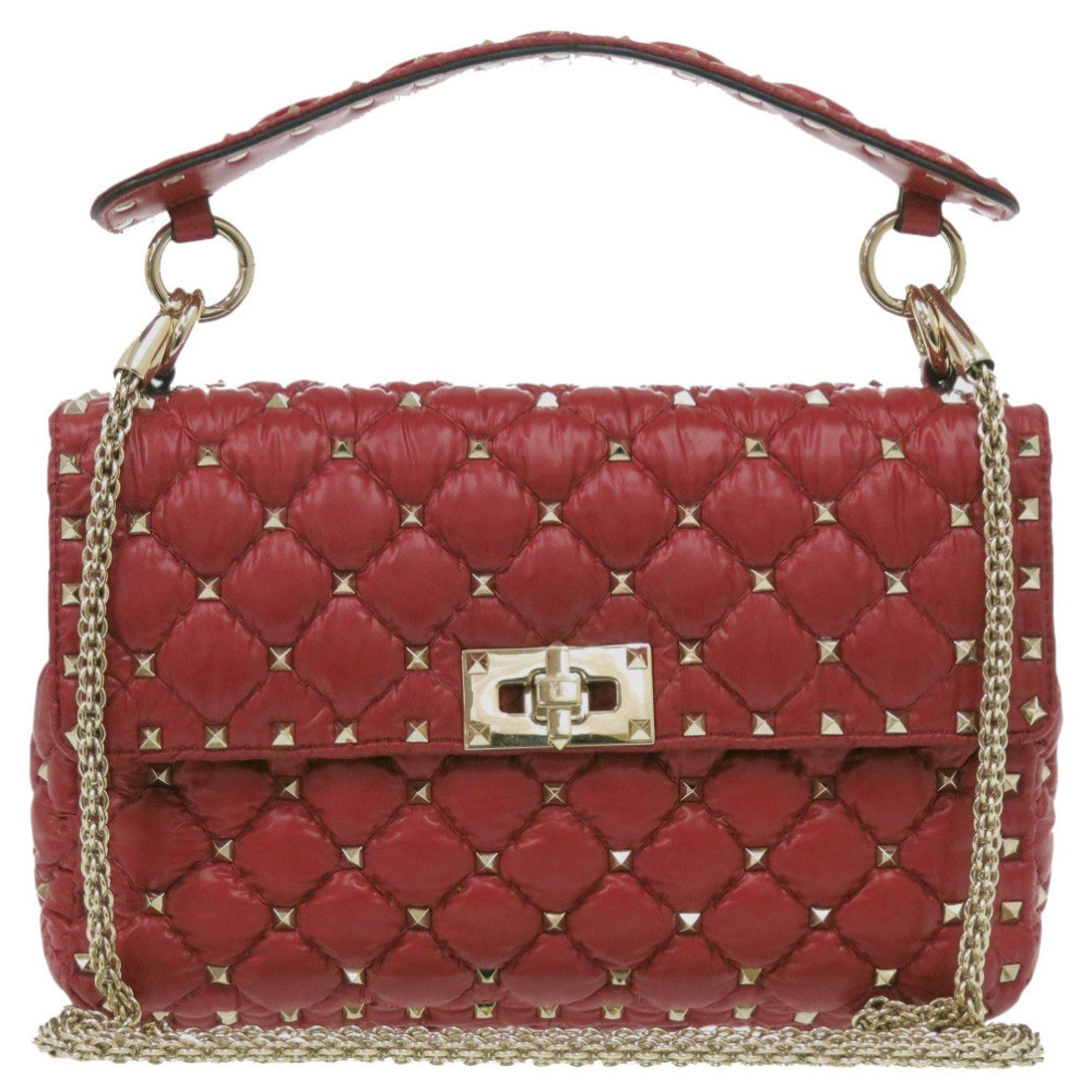 Valentino Garavani Rockstud Chain Shoulder Bag in Red, VALENTINO x MONCLER Nylon, 0306