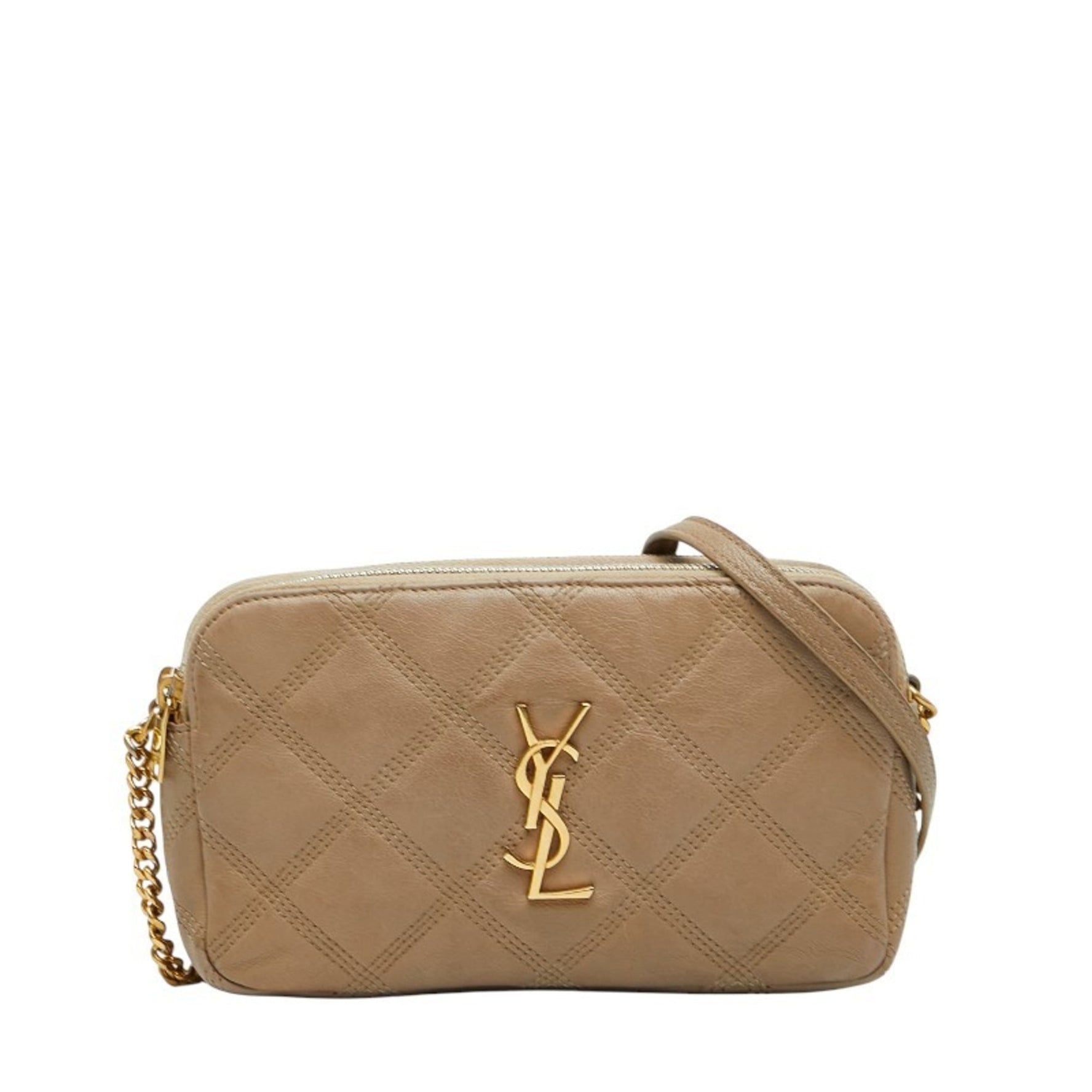 Saint Laurent YSL logo Becky double-zip crossbody chain shoulder bag in leather.