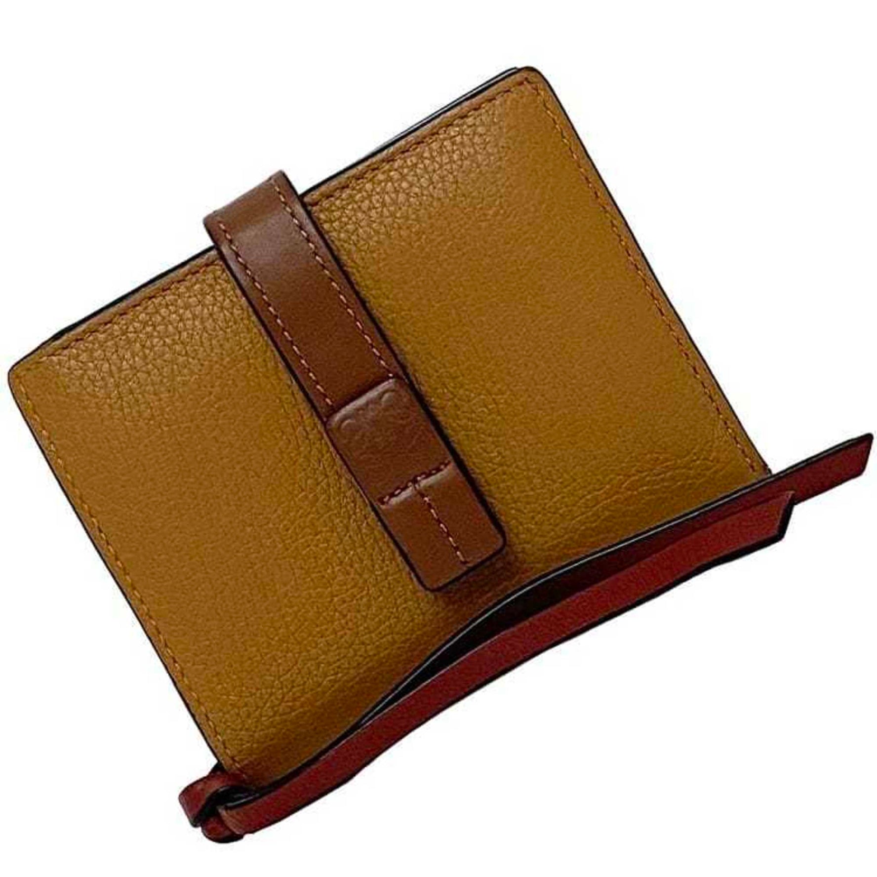 LOEWE Bi-fold Wallet ec-23032 Brown Anagram C660Z41X01 Leather Compact Folding Grain Genuine Women's Engraved Bi-color