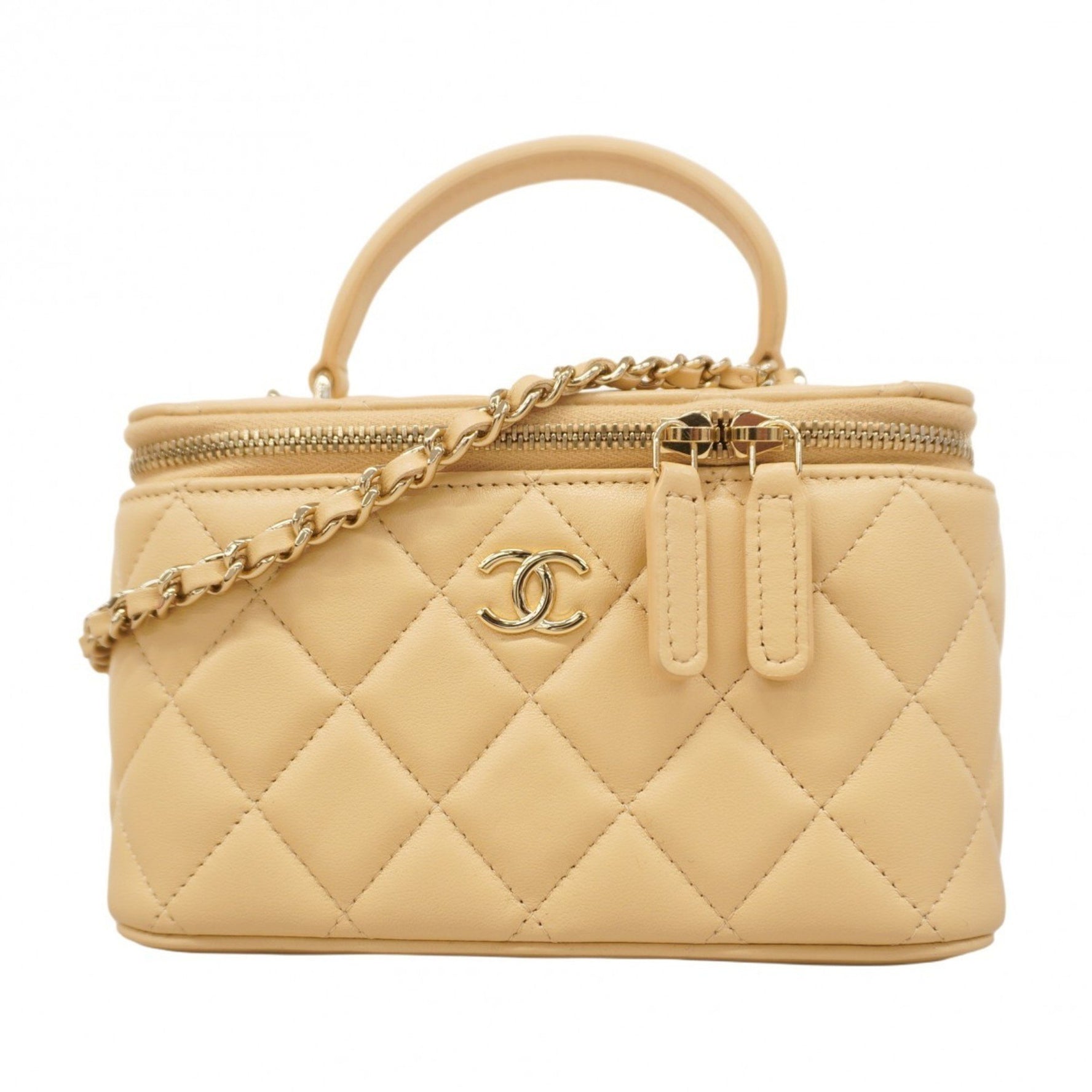 Chanel Matelasse Vanity Bag with Chain Shoulder Strap, Beige/Champagne Lambskin