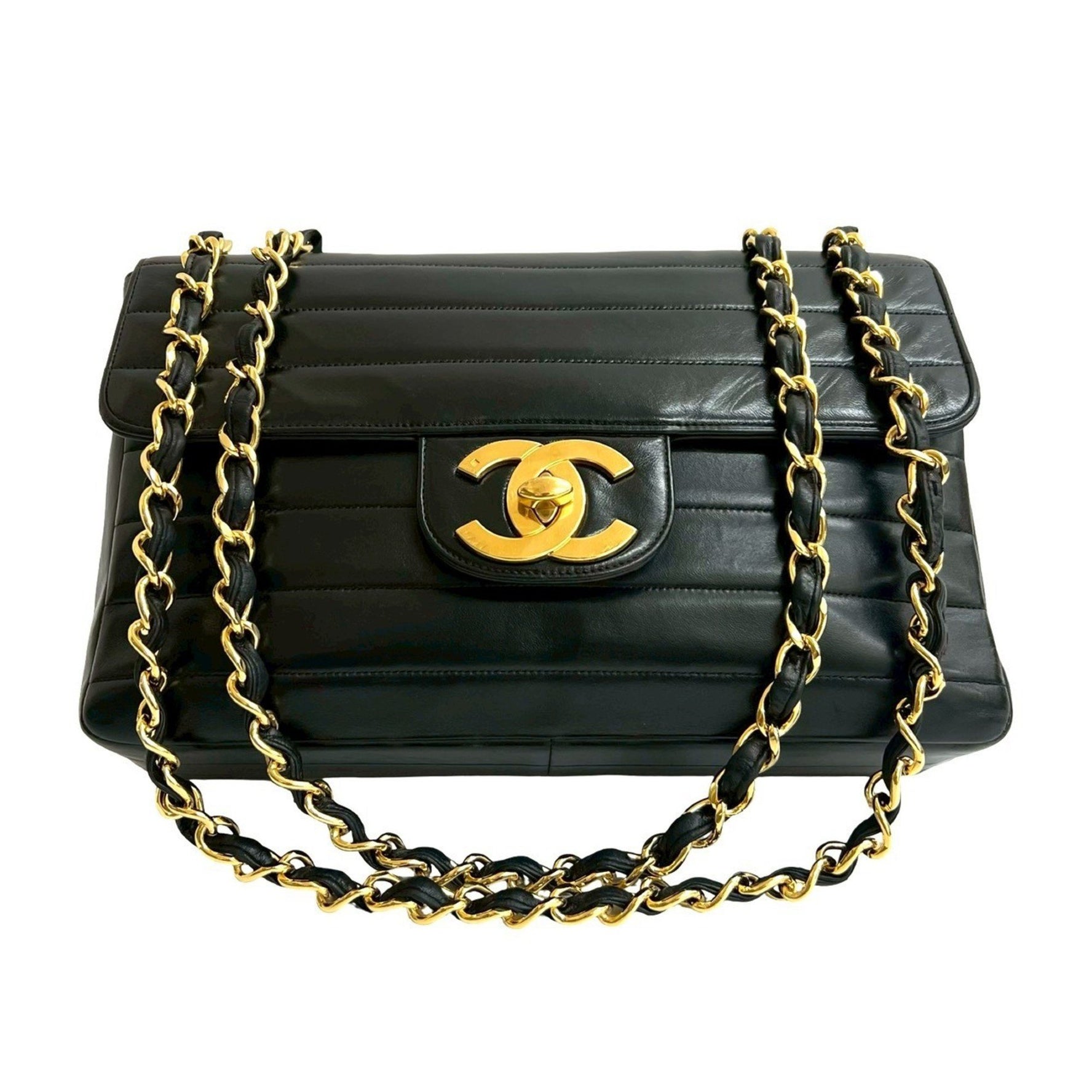 CHANEL Coco Mark Border Stitch Lambskin Chain Shoulder Bag Pochette