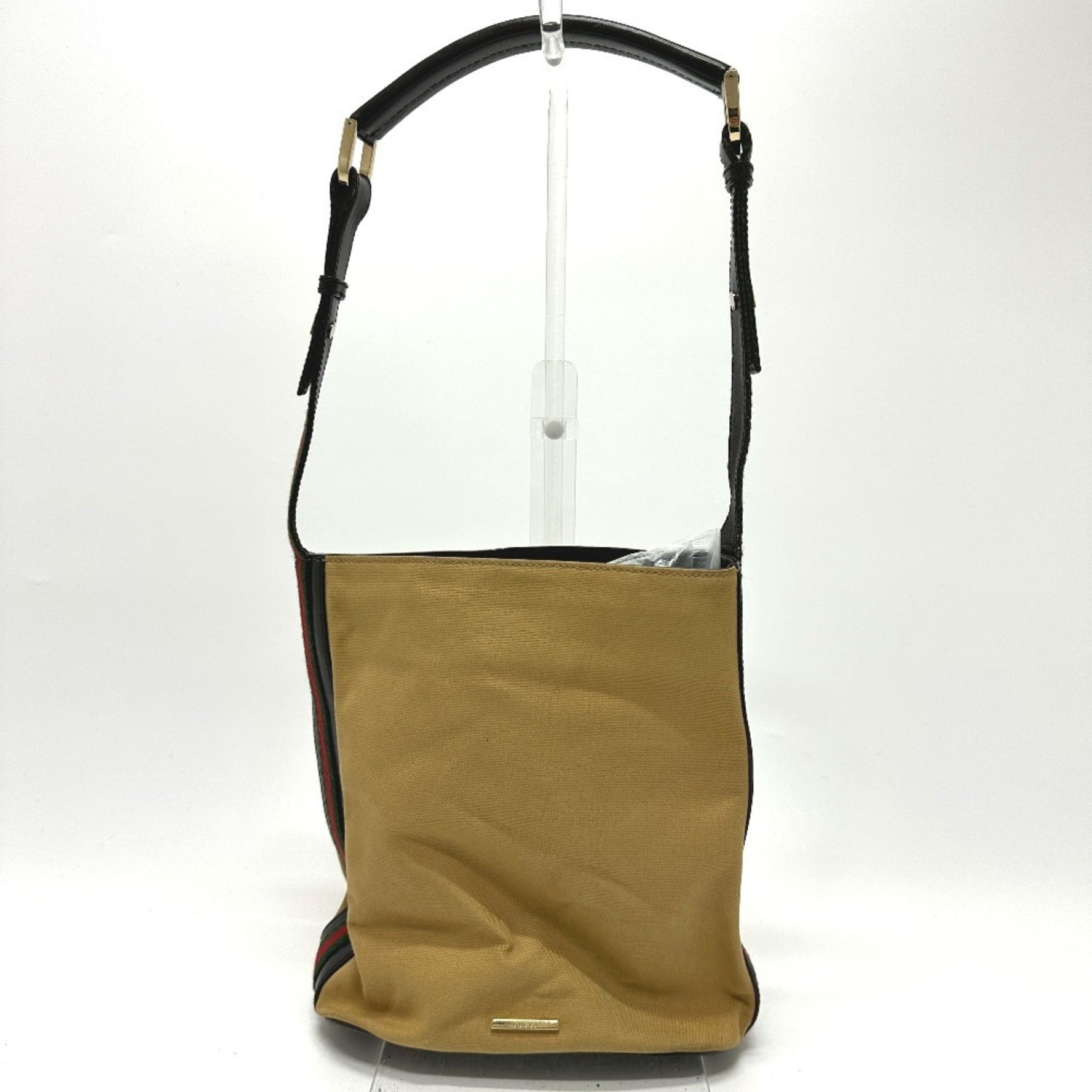 GUCCI 001-4286 Vintage Sherry Line Bucket Shoulder Bag in Leather/Canvas