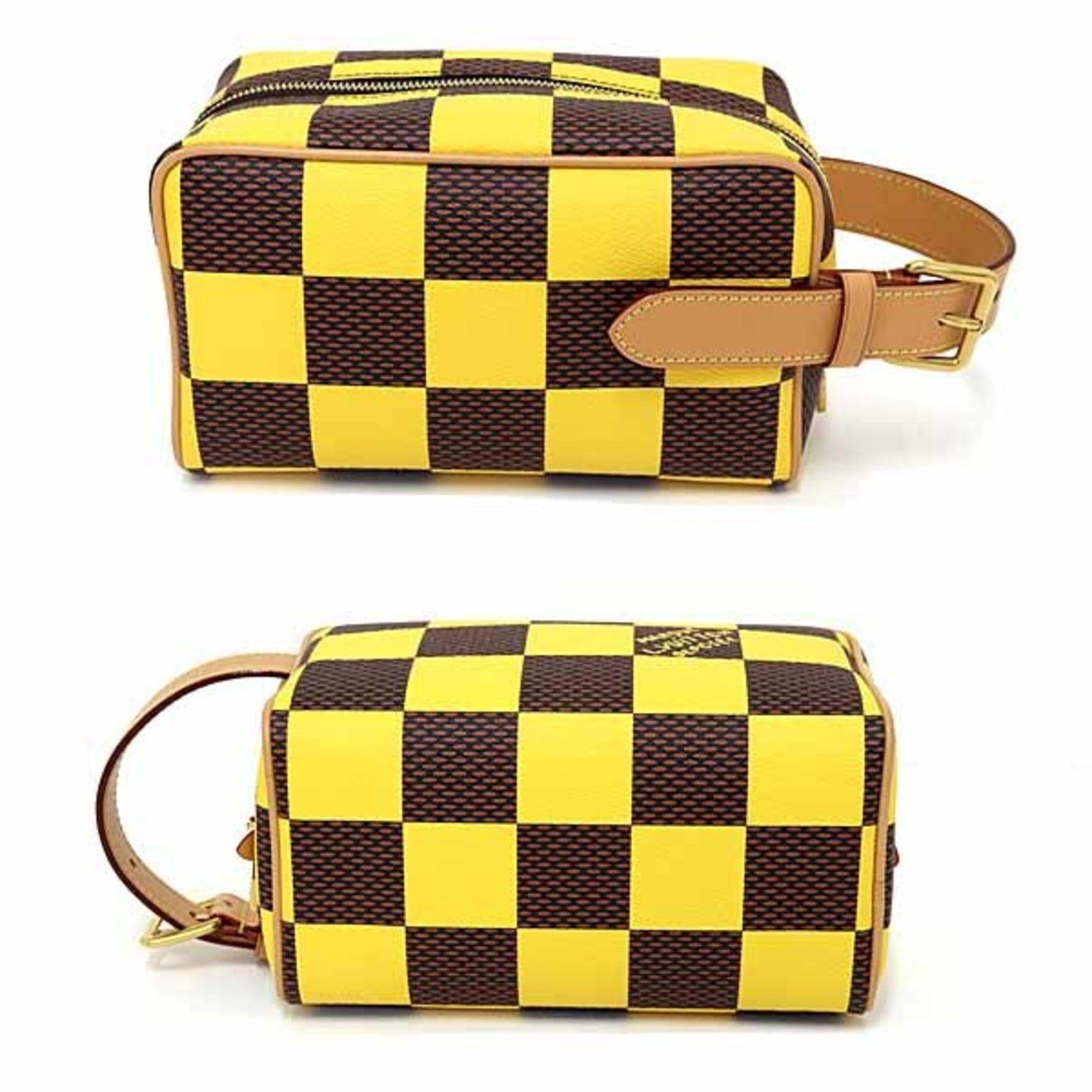 Louis Vuitton Locker Dopp Kit Damier Pop Handbag Yellow Brown