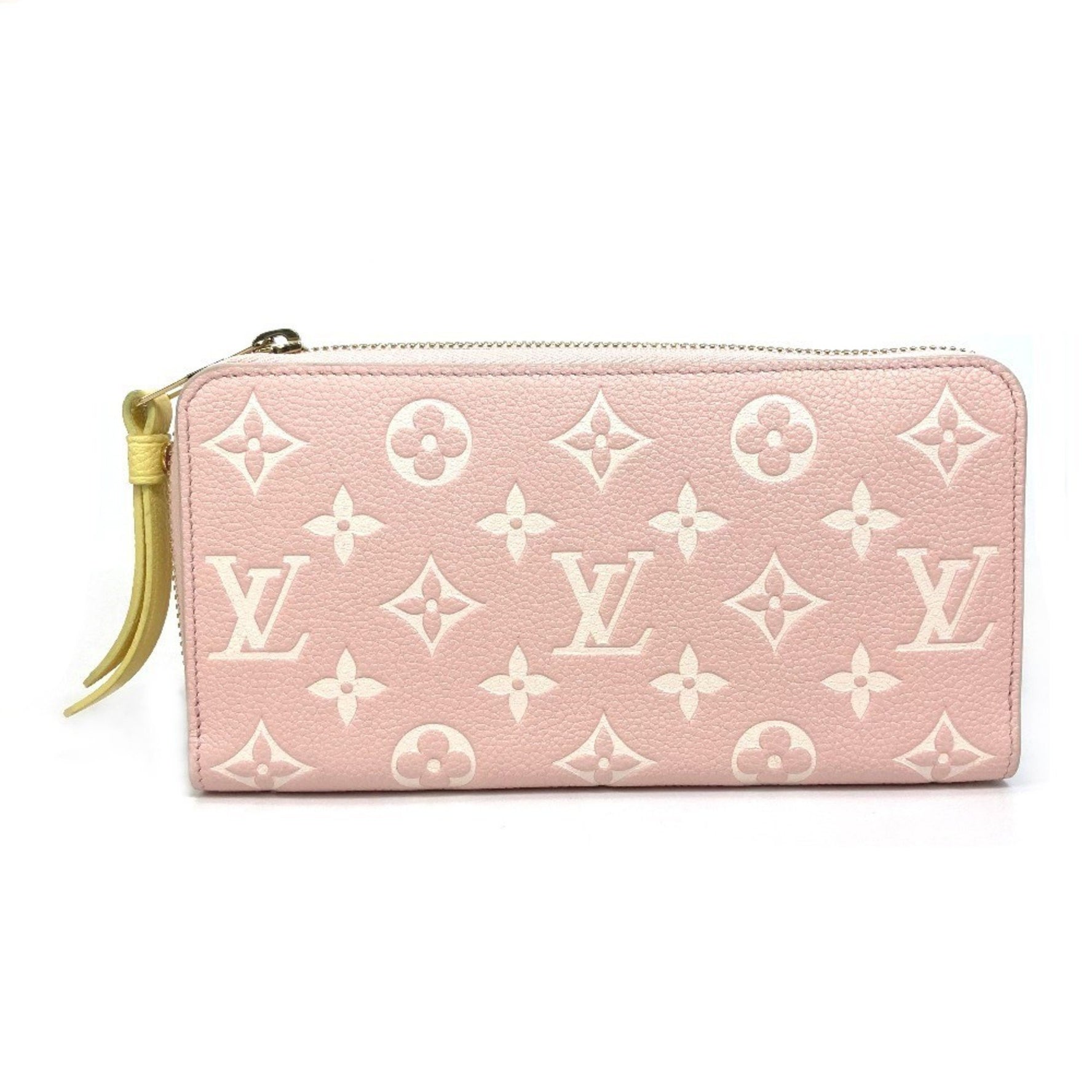 Louis Vuitton Monogram Empreinte Zippy Wallet, Round Zipper Long Leather, Pink x Beige Yellow