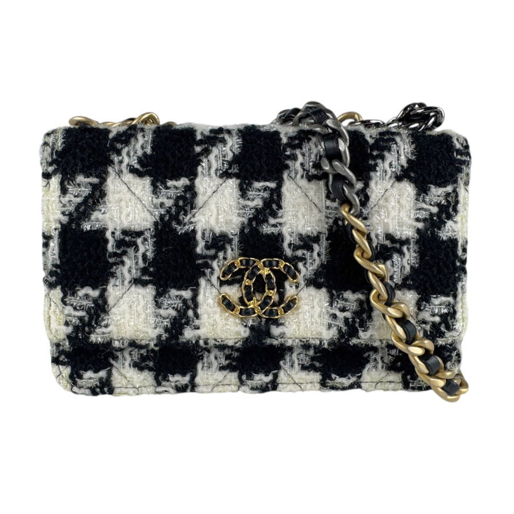 Chanel Chain Wallet, Tweed, White and Black