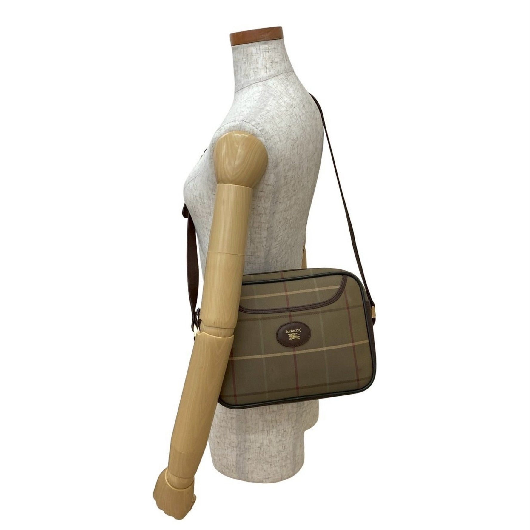 Burberry's Vintage Nova Check Shadow Horse Logo Canvas and Leather Shoulder Bag, Brown