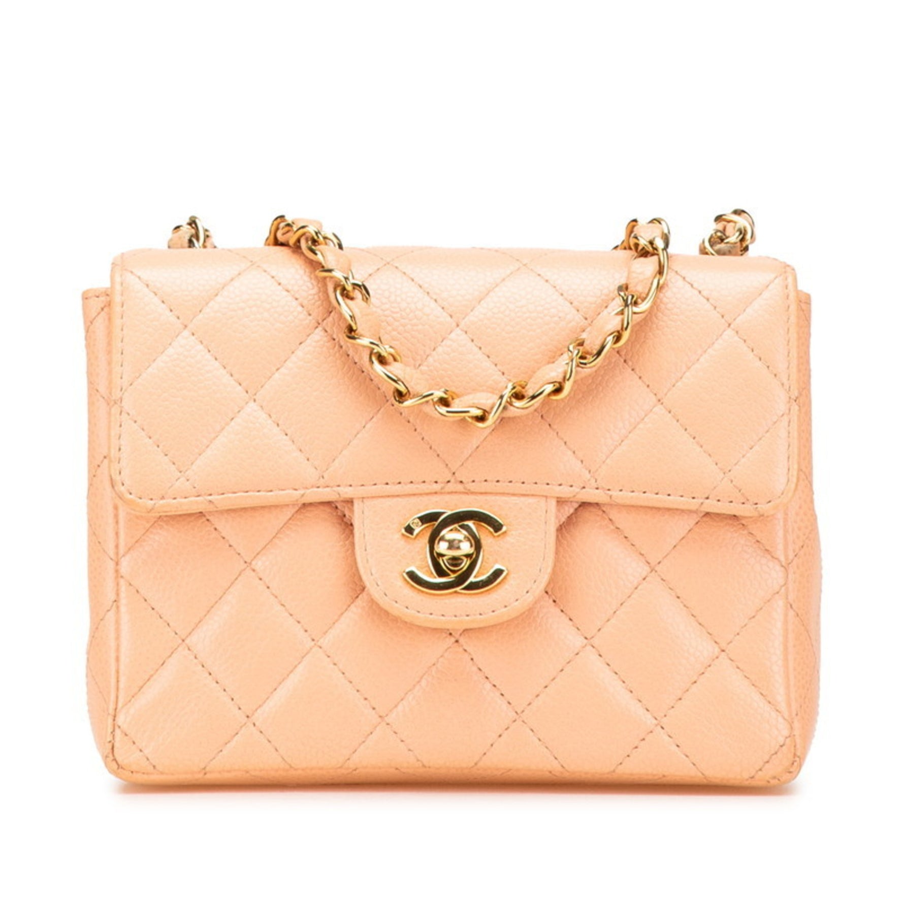 CHANEL Mini Matelasse 17 Coco Mark Gold Hardware Chain Shoulder Bag Pink Beige Caviar Skin