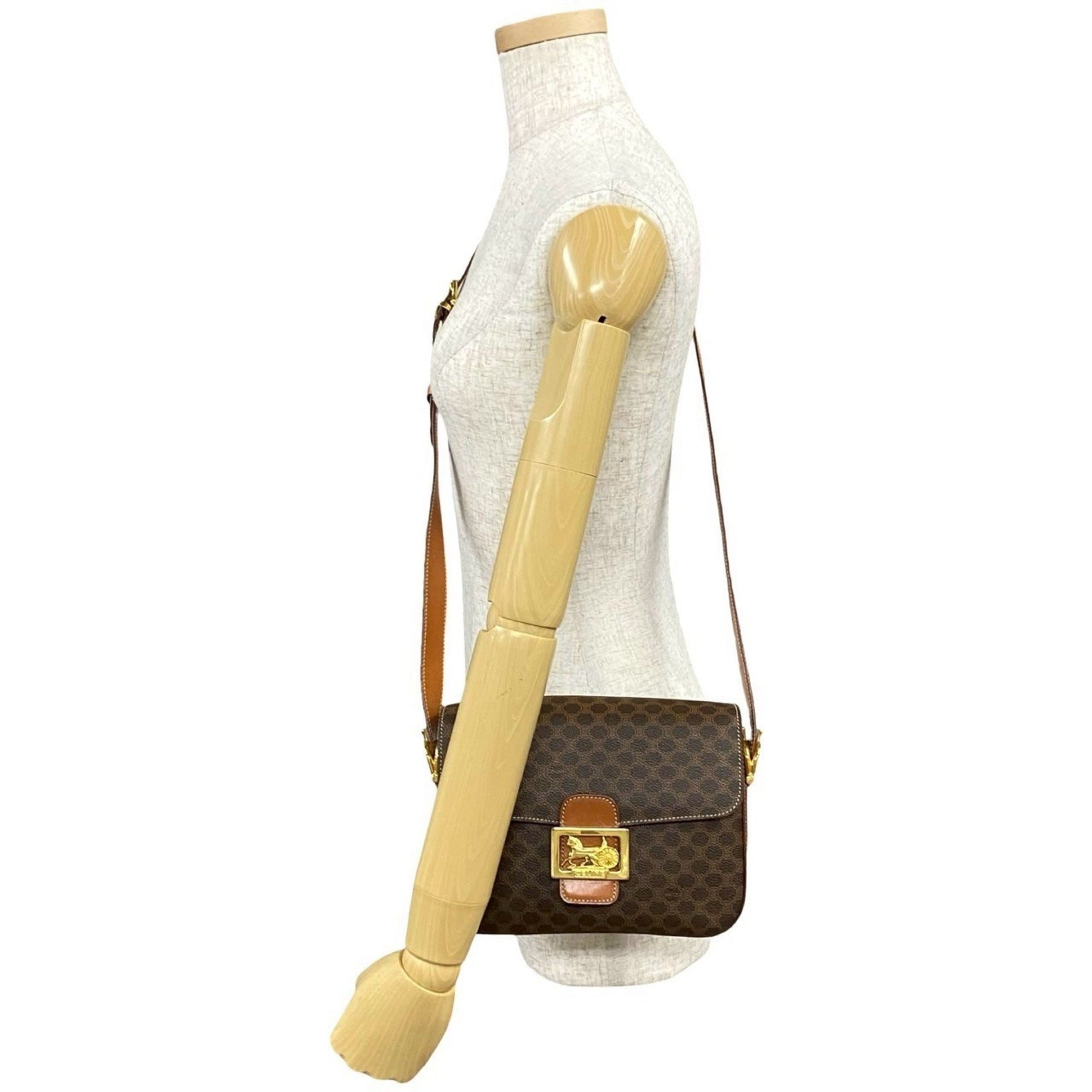 CELINE Macadam Blason Triomphe Print Logo with Horse-Drawn Carriage Hardware Leather Shoulder Bag/Pochette/Sacoche in