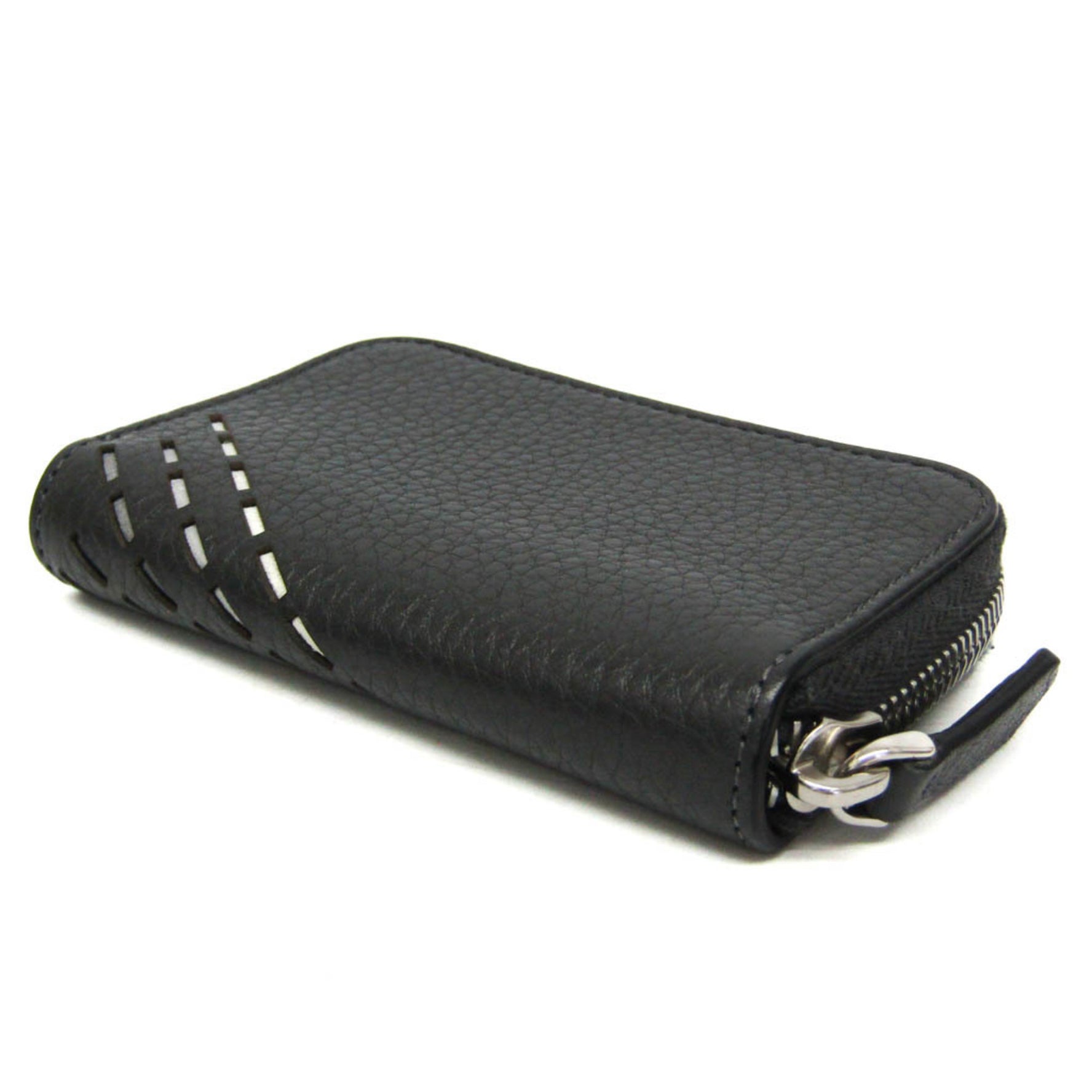 Fendi Selleria Round Zipper Coin Case 7M0257 Women,Men Leather Coin Purse/coin Case Gray
