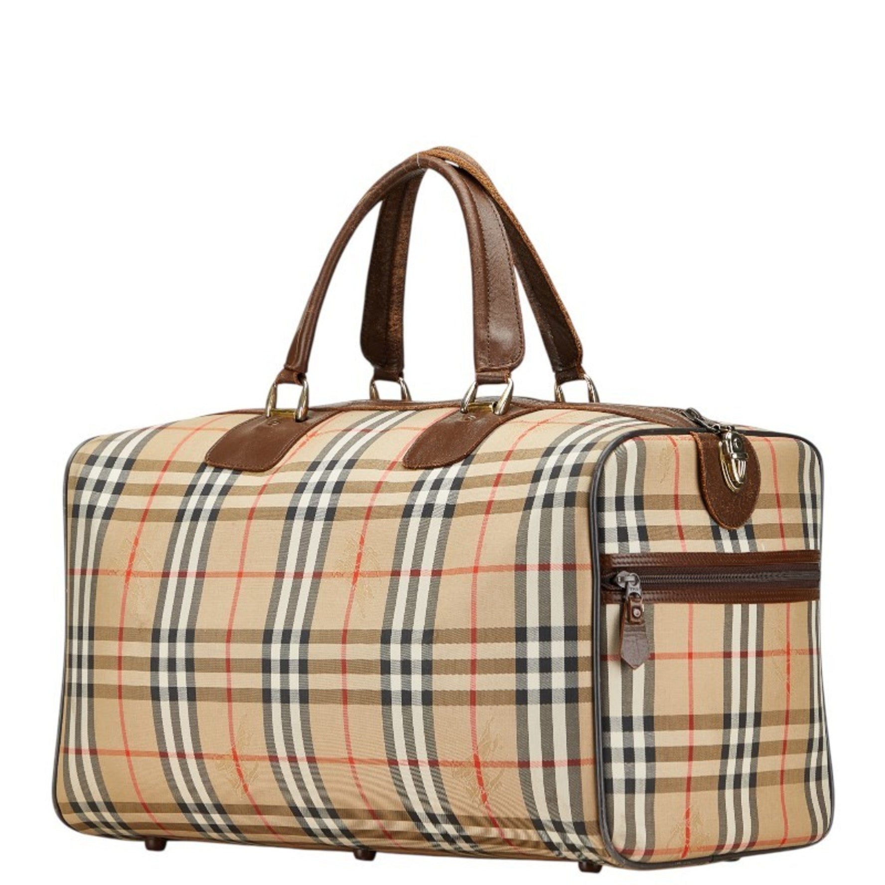 Burberry Nova Check Shadow Horse Boston Bag in Beige and Multicolor Canvas