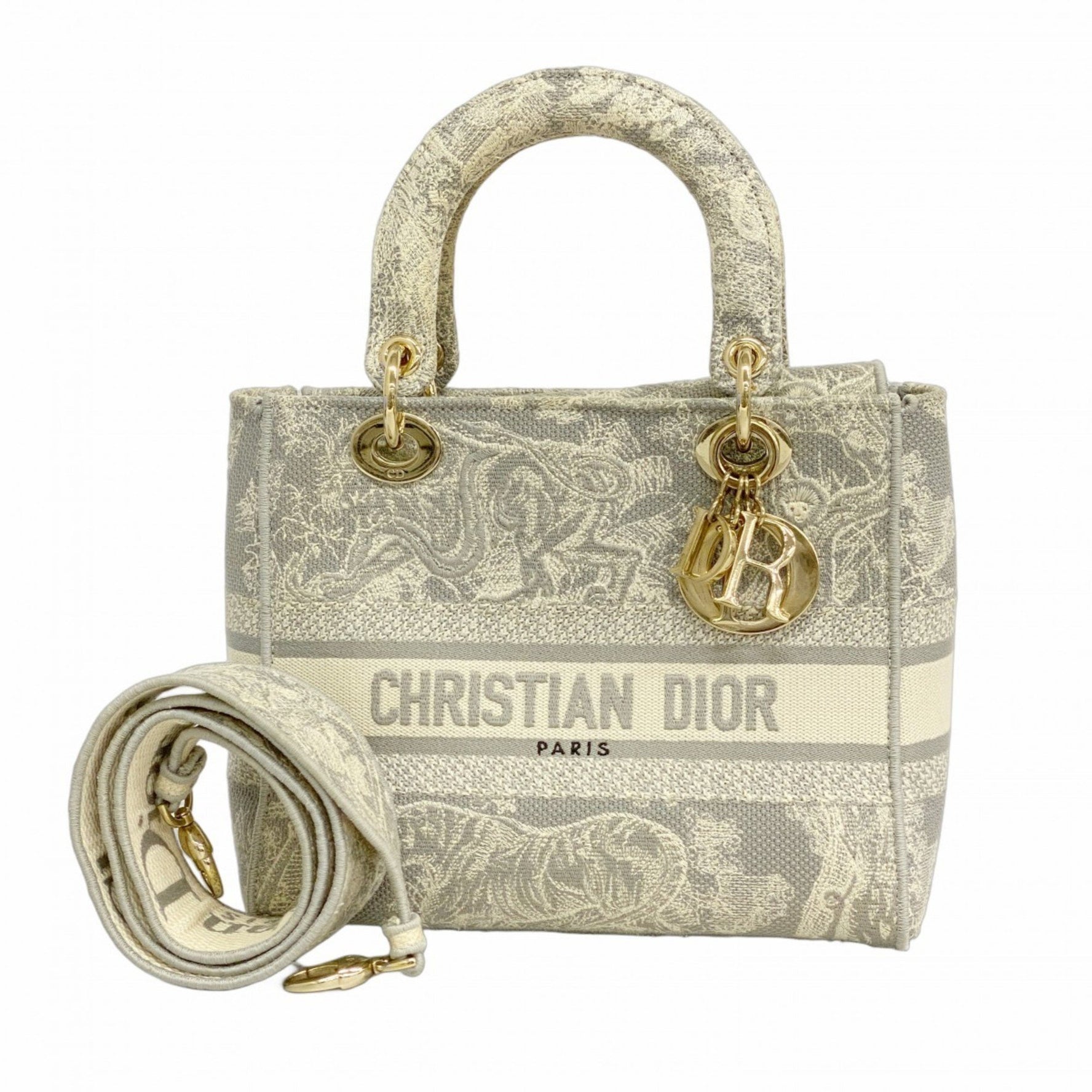 Christian Dior Lady Delight Canvas Handbag in Grey Champagne