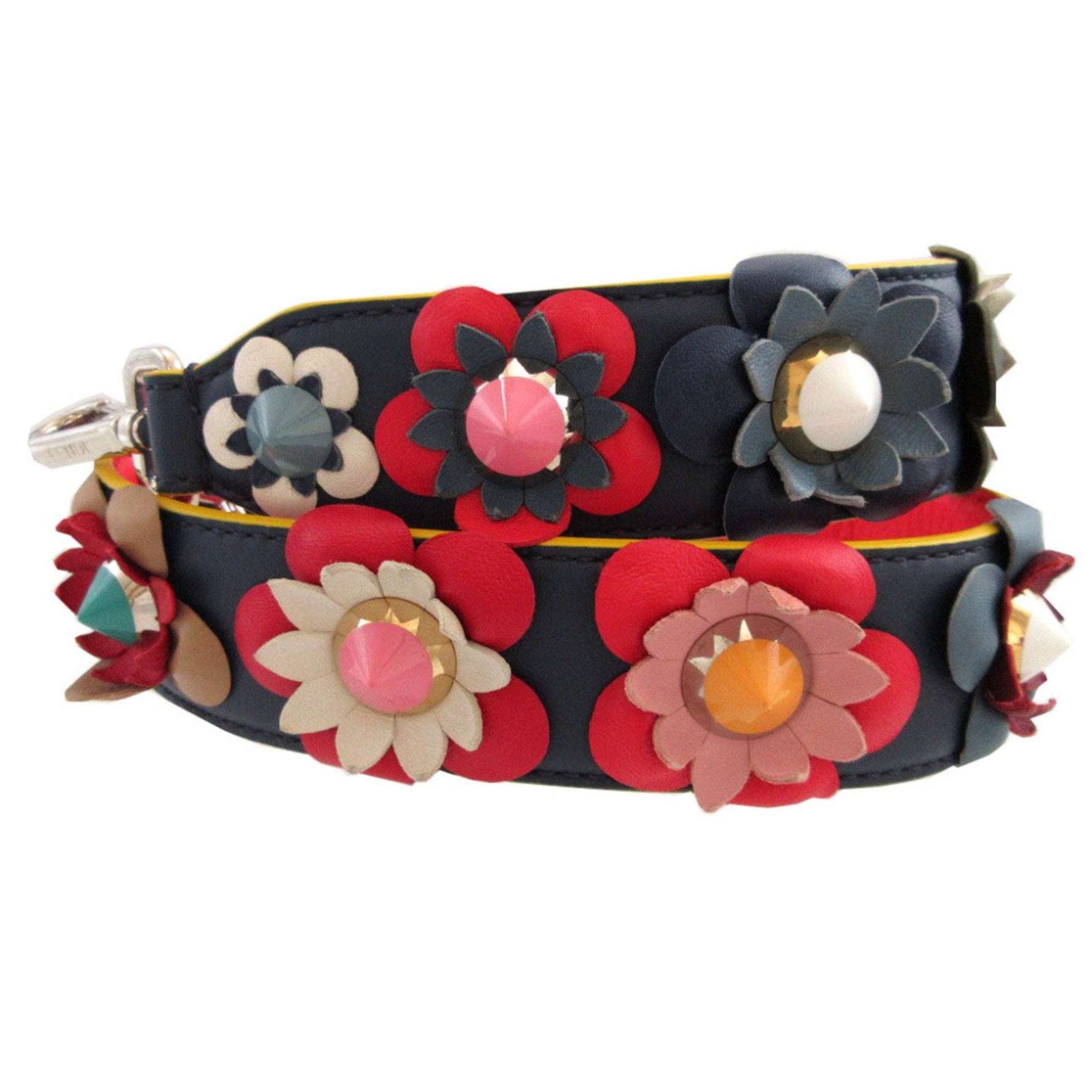 Fendi Strap You Leather Multicolor Navy Studded Floral Print Shoulder 1677
