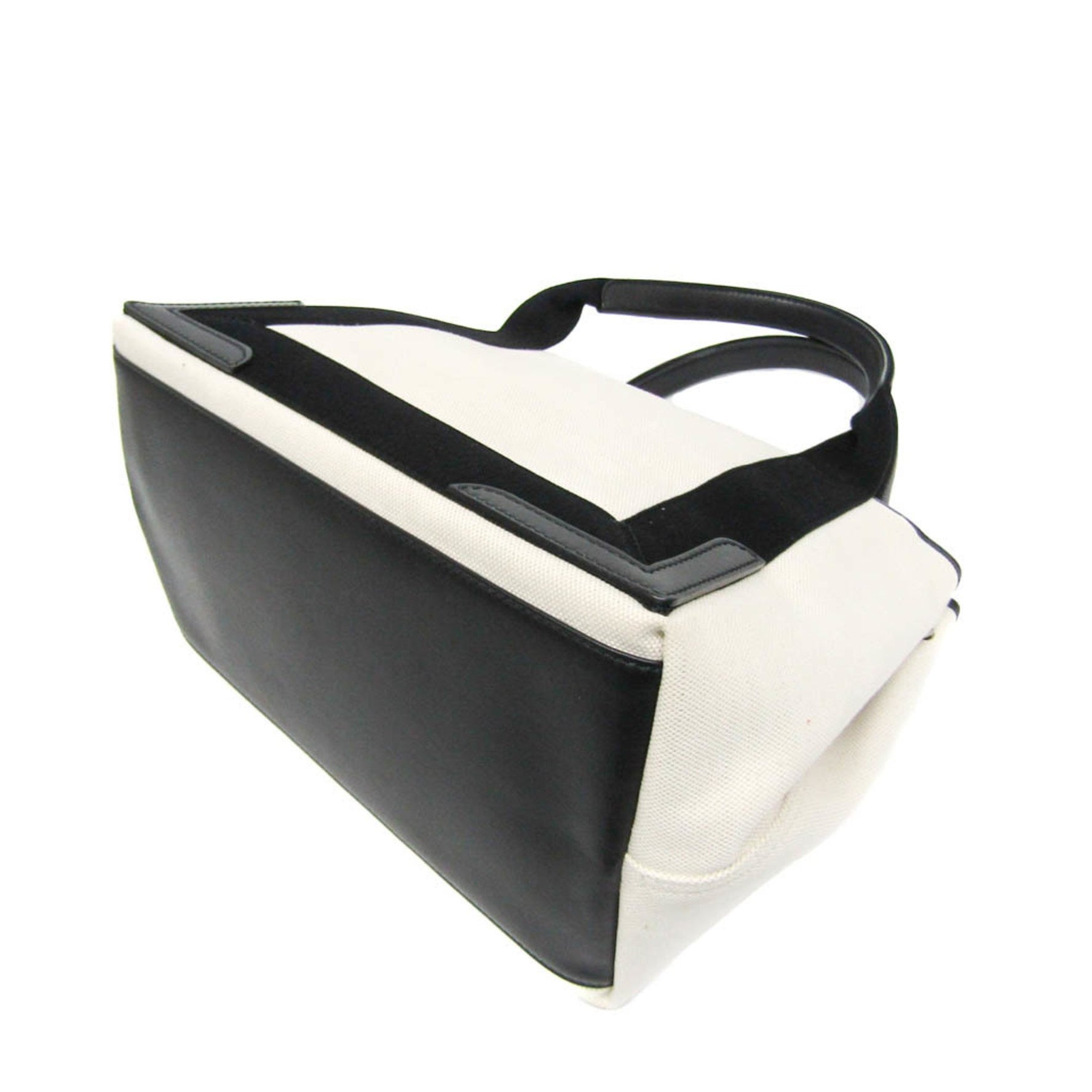 Balenciaga Navy Cabas S Women's Canvas,Leather Handbag Black,Off-white