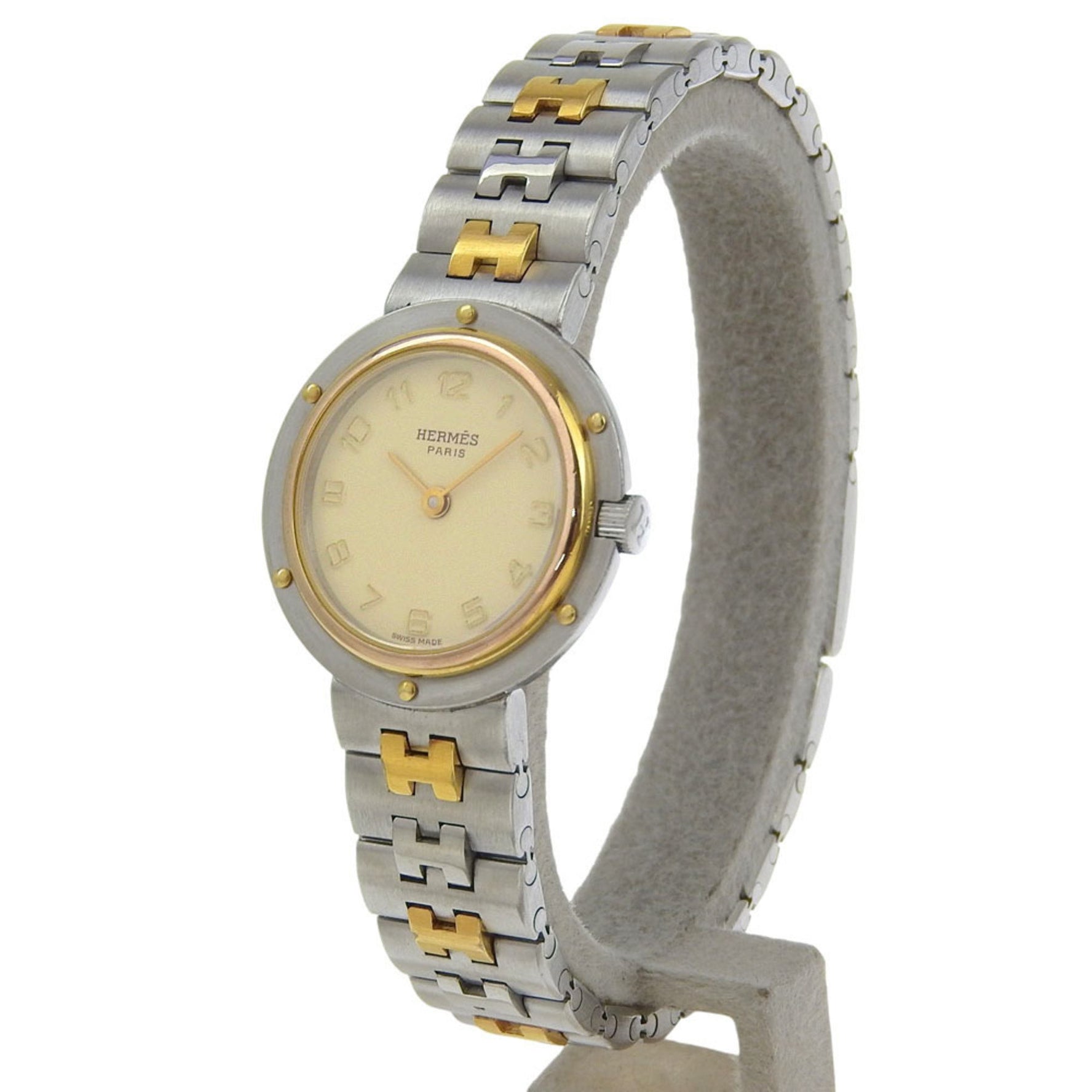 Hermès Olympia Watch, Stainless Steel Quartz Movement, Analog Display, Ivory Dial