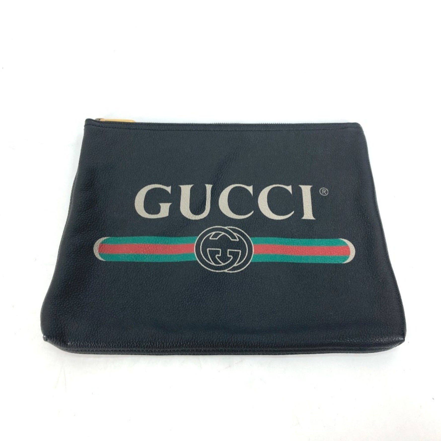 GUCCI Logo Pouch Clutch Bag Leather Men's