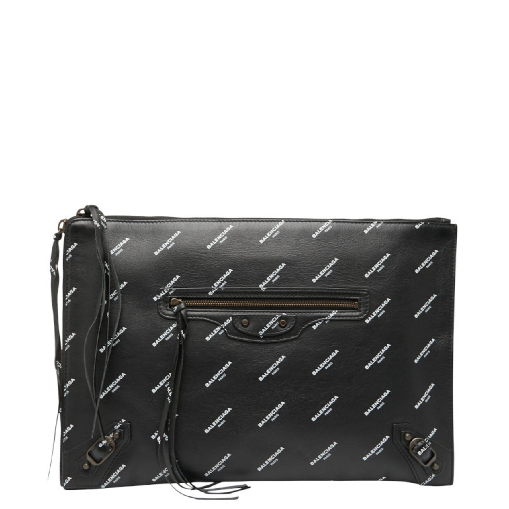 Balenciaga Logo Print Clutch Bag Leather