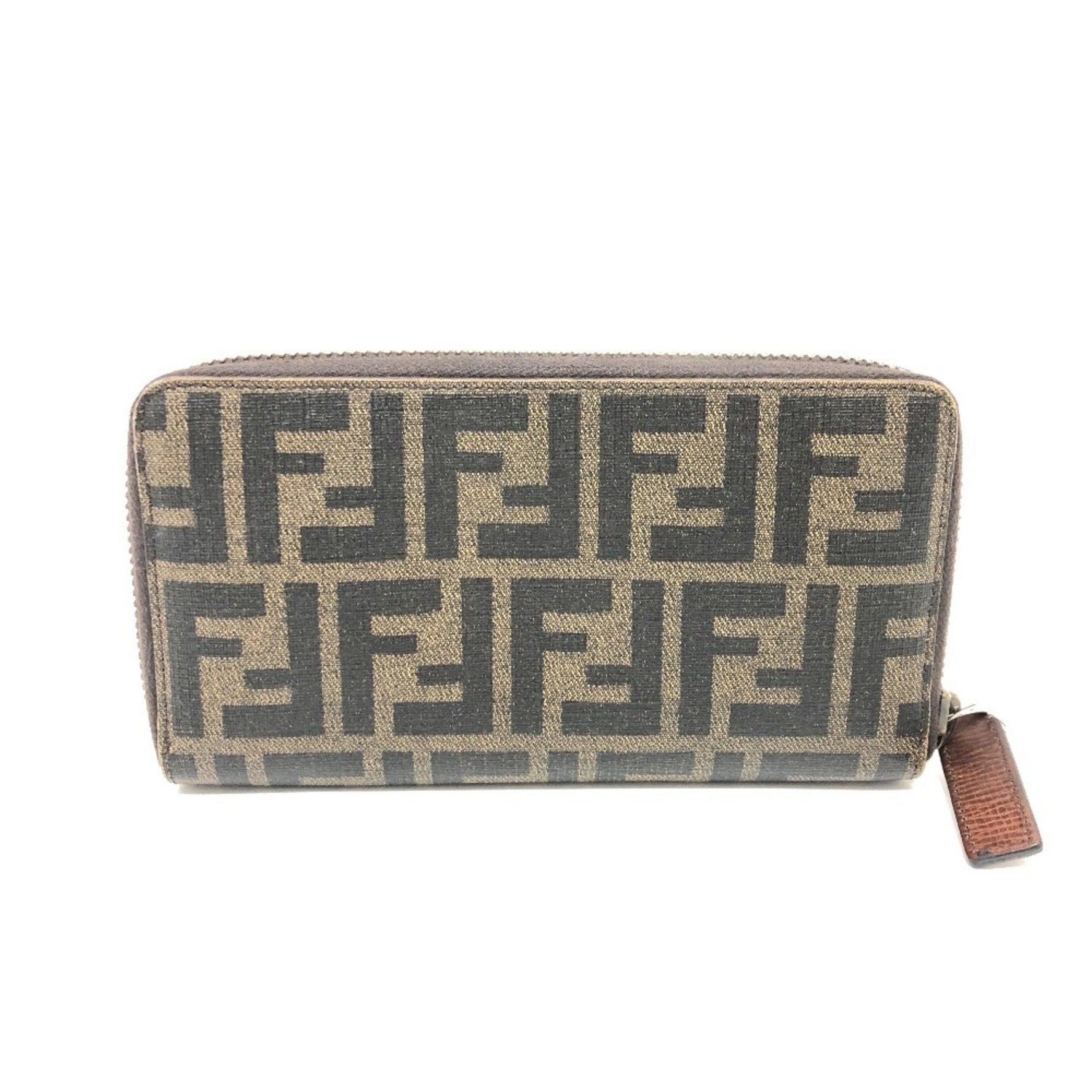 FENDI Zucca Round Zip Long Wallet, PVC/Leather